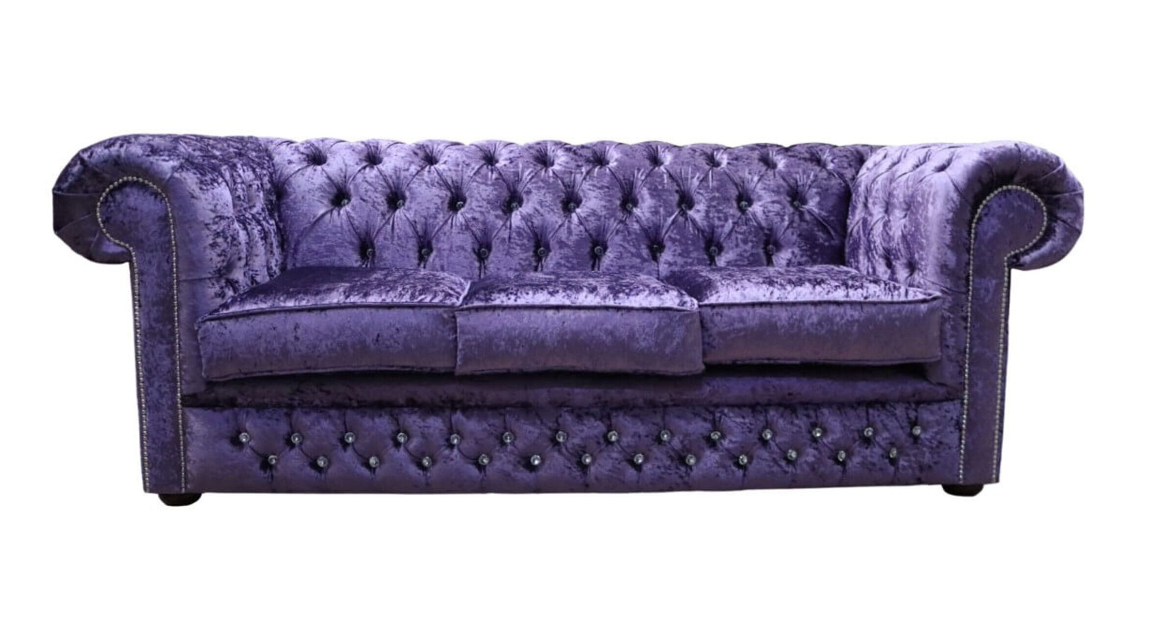 Chesterfield Crystal Diamond 3 Seater Shimmer Grape Velvet Fabric Sofa ...