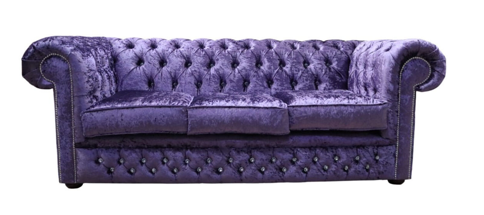 Product photograph of Chesterfield Crystal Diamond 3 Seater Shimmer Grape Velvet Fabric Sofa from Designer Sofas 4U