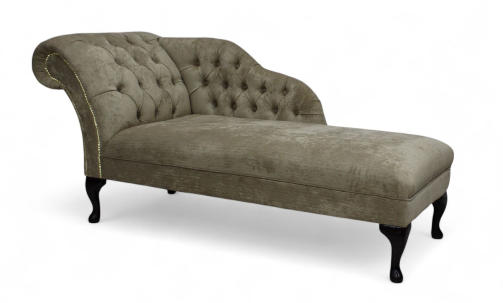 Product photograph of Chesterfield Velvet Chaise Lounge Day Bed Azzuro Mink Fabric from Designer Sofas 4U