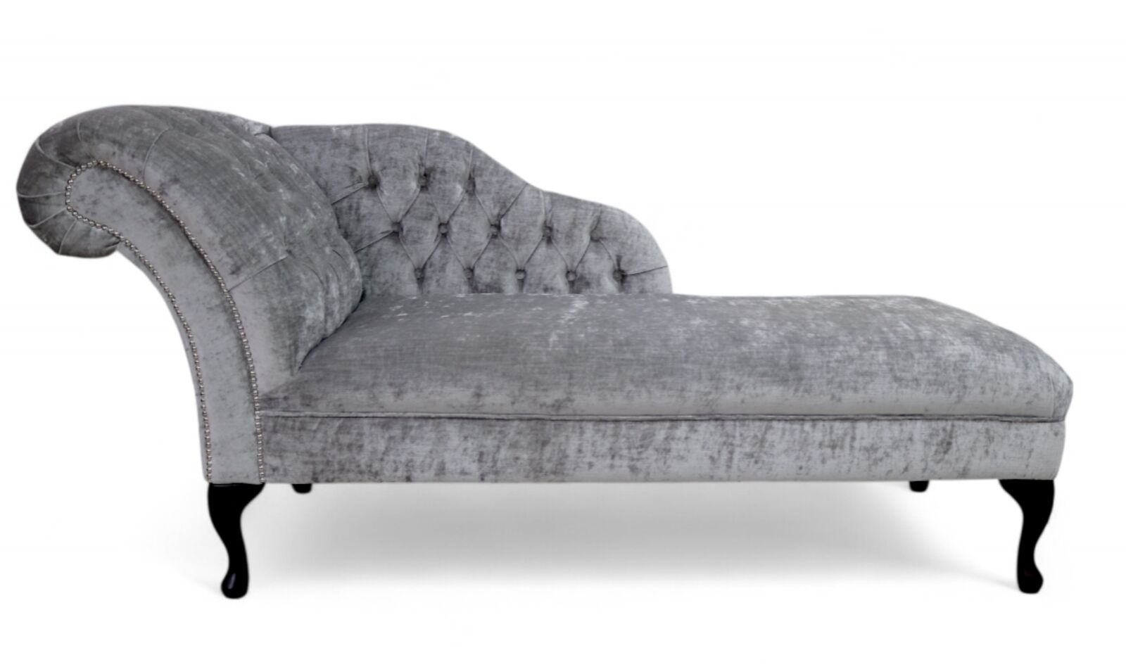 Product photograph of Chesterfield Velvet Chaise Lounge Day Bed Modena Monument Grey Velvet from Designer Sofas 4U