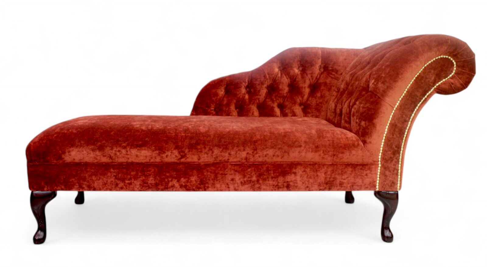 Product photograph of Chesterfield Velvet Chaise Lounge Day Bed Modena Terracotta from Designer Sofas 4U