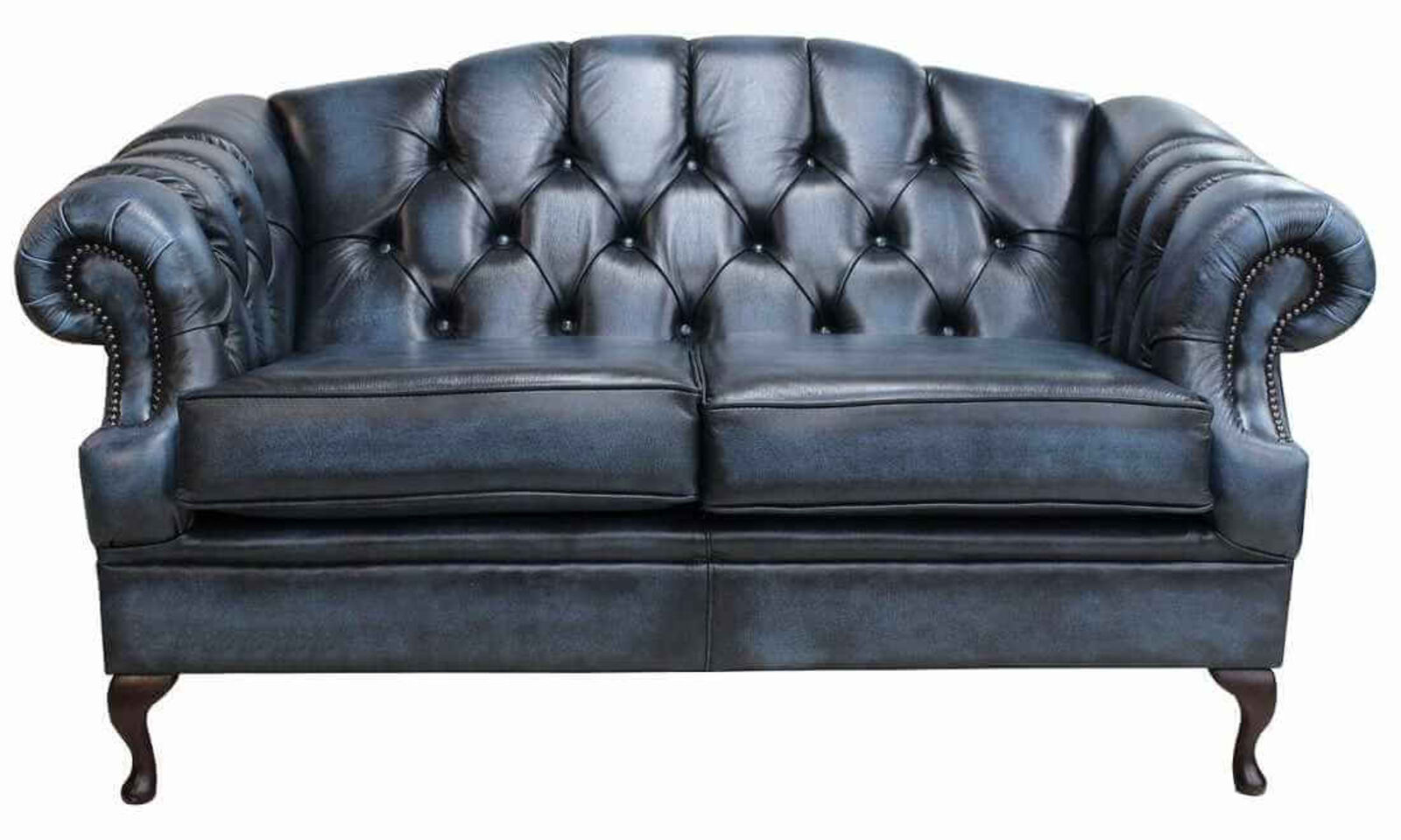 Product photograph of Victoria 2 Seater Chesterfield Leather Sofa Settee Antique Blue Leather from Designer Sofas 4U