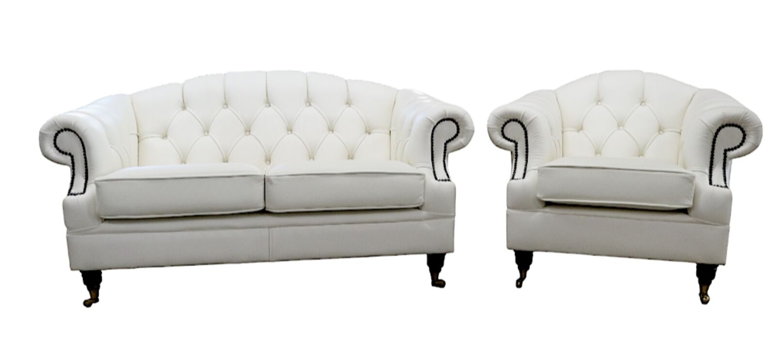 Product photograph of Chesterfield Victoria 2 1 Seater Leather Sofa Suite White Real Leather Stock from Designer Sofas 4U