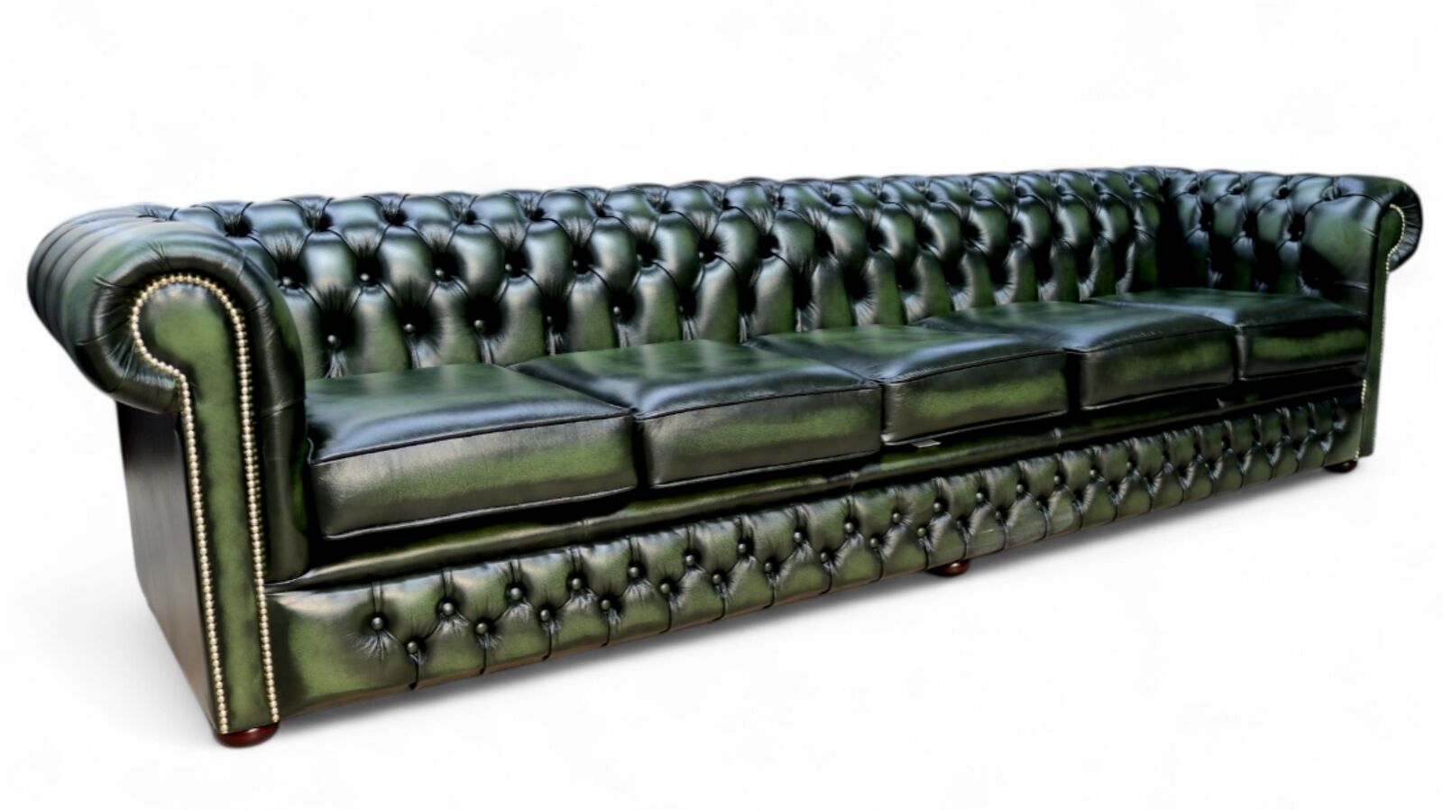 Product photograph of Chesterfield Winchester 5 Seater Settee Antique Green Leather Sofa Offer from Designer Sofas 4U