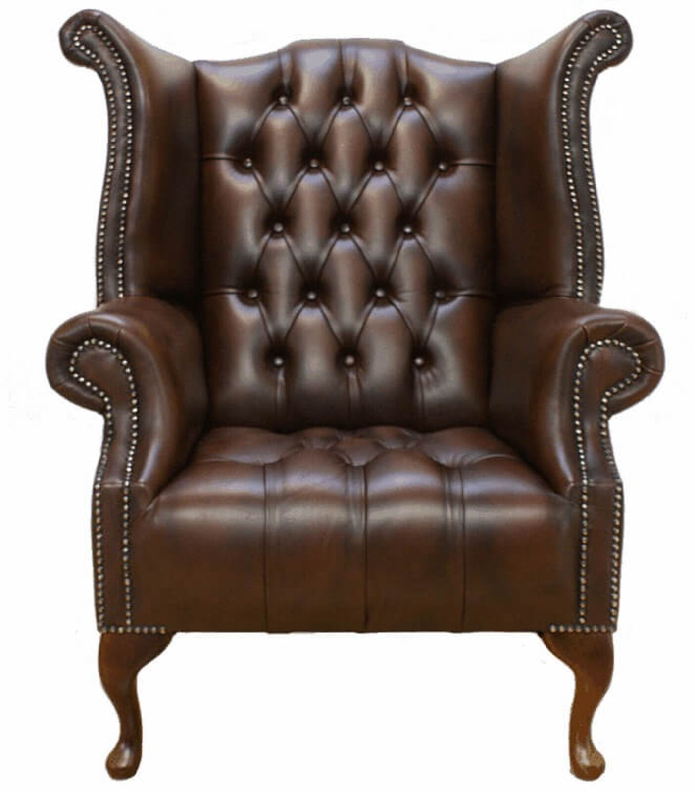 Product photograph of Chesterfield Buttoned Seat Queen Anne High Back Wing Chair Amp Hellip from Designer Sofas 4U