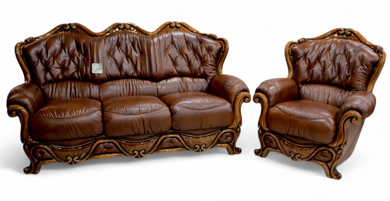 Product photograph of Dante 3 Seater Armchair Italian Leather Sofa Suite Settee Offer Tabak from Designer Sofas 4U