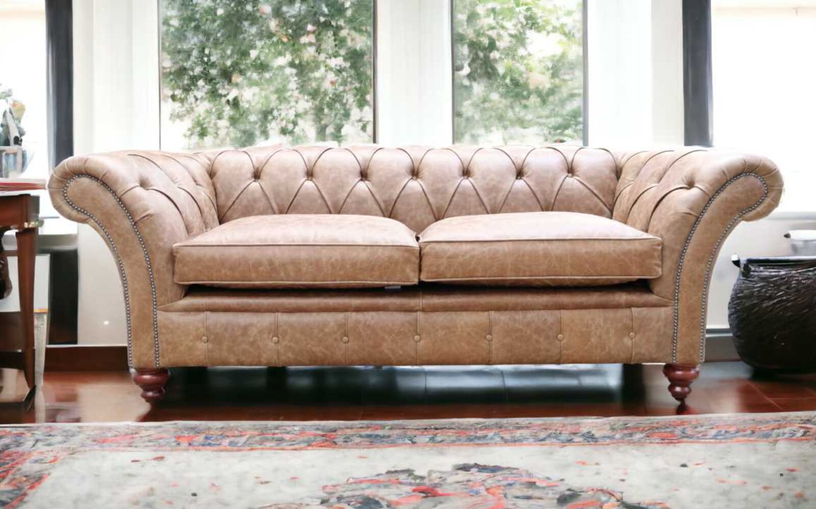 Product photograph of Duchess Chesterfield 3 Seater Sofa Cracked Wax Tan Leather from Designer Sofas 4U