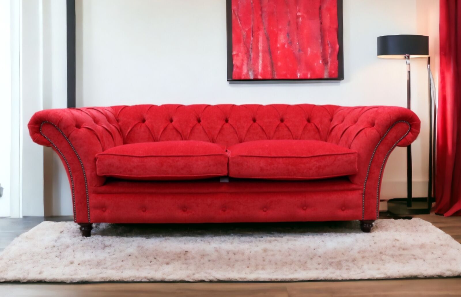 Product photograph of Duchess Chesterfield 3 Seater Sofa Pimlico Rouge Red Fabric from Designer Sofas 4U