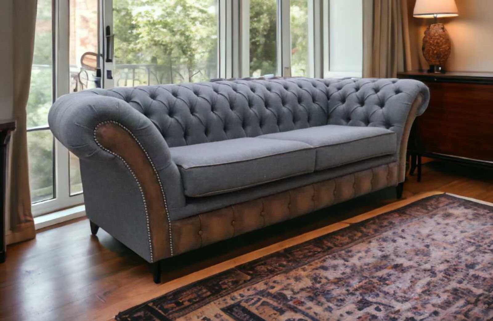 Product photograph of Chesterfield Jepson 3 Seater Sofa Settee Bacio Smoke Antique Tan Leather from Designer Sofas 4U