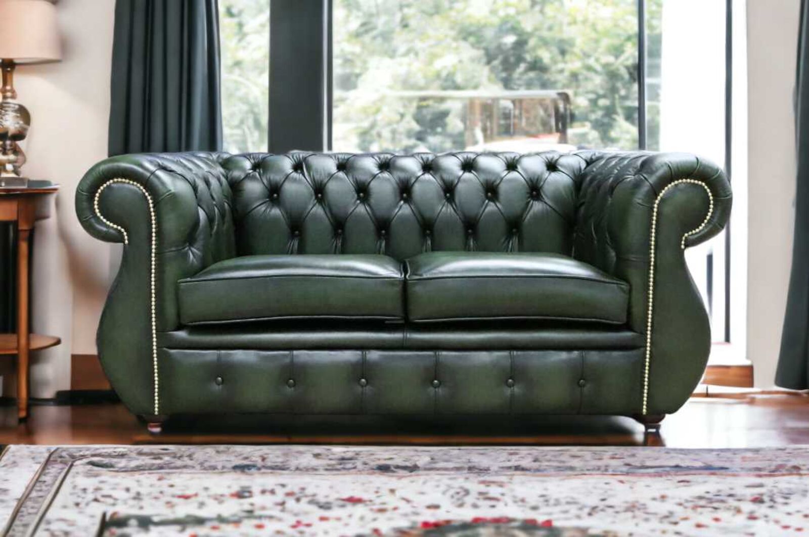 Product photograph of Chesterfield Kimberley 2 Seater Sofa Antique Green Leather from Designer Sofas 4U