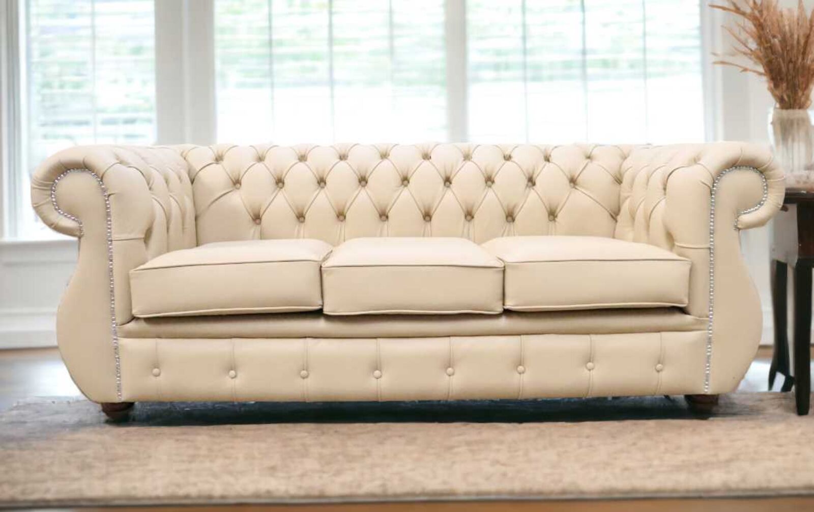 Product photograph of Chesterfield Kimberley 3 Seater Shelly Stone Leather Sofa Offer from Designer Sofas 4U