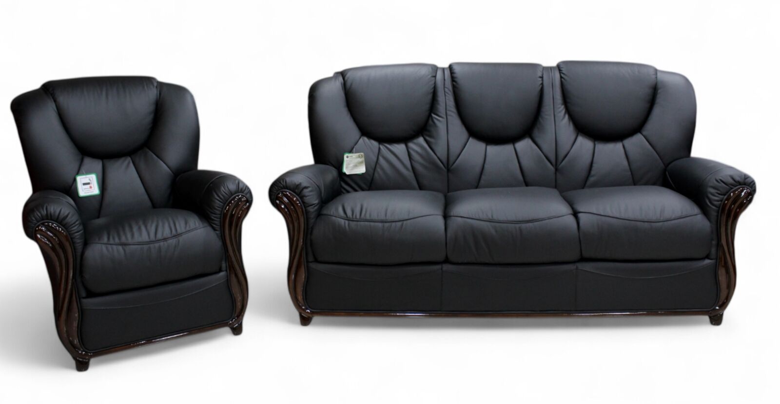 Product photograph of Lucca 3 1 Genuine Italian Black Leather Sofa Suite Offer from Designer Sofas 4U