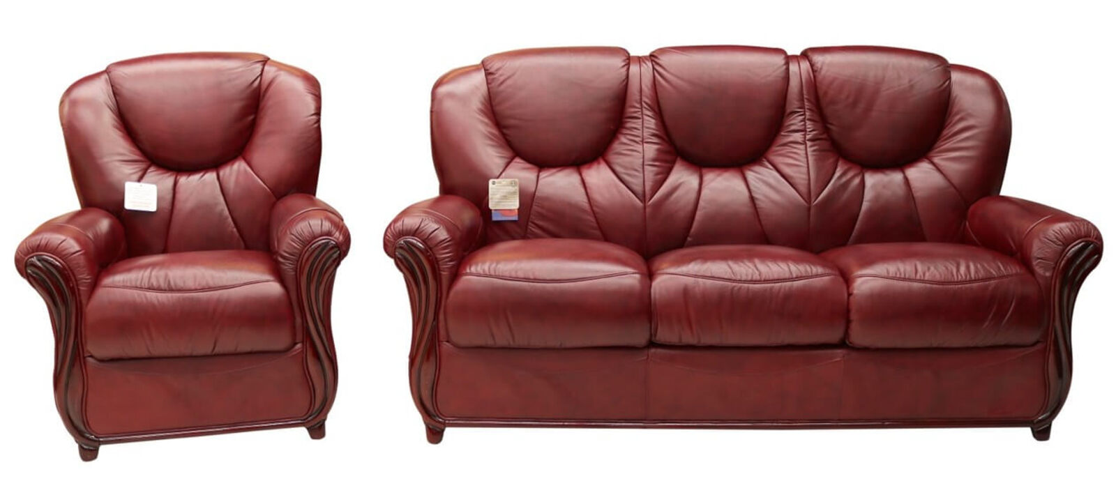 Product photograph of Lucca 3 1 Genuine Italian Burgandy Leather Sofa Suite Offer from Designer Sofas 4U