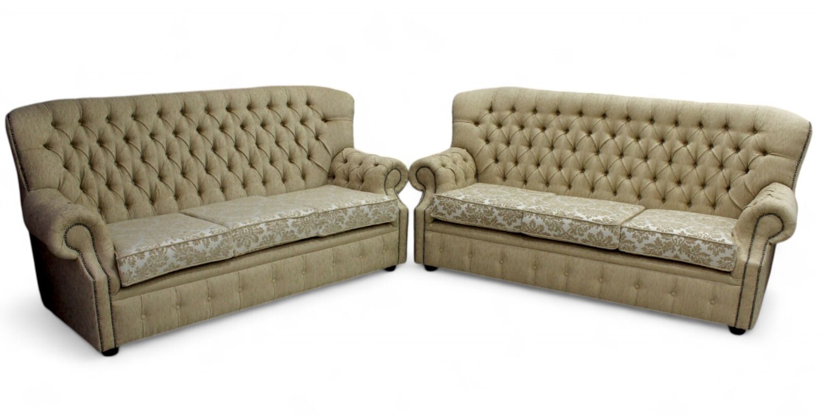 Product photograph of Monks Chesterfield 3 3 Seater Cadiz Mink Fabric Sofa Suite Offer from Designer Sofas 4U