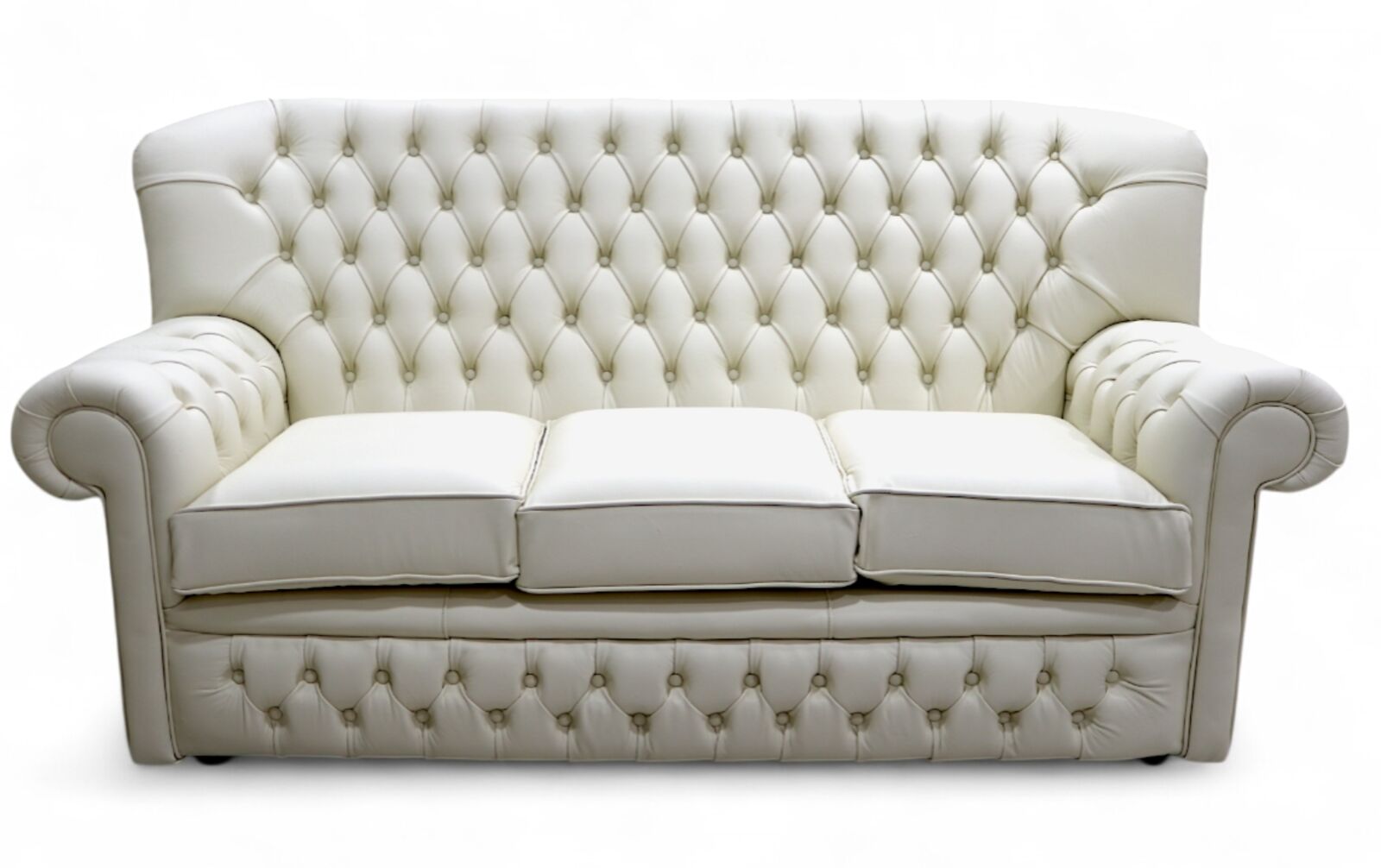 Product photograph of Monks Thomas Chesterfield 3 Seater Sofa Cottonseed Cream Leather from Designer Sofas 4U