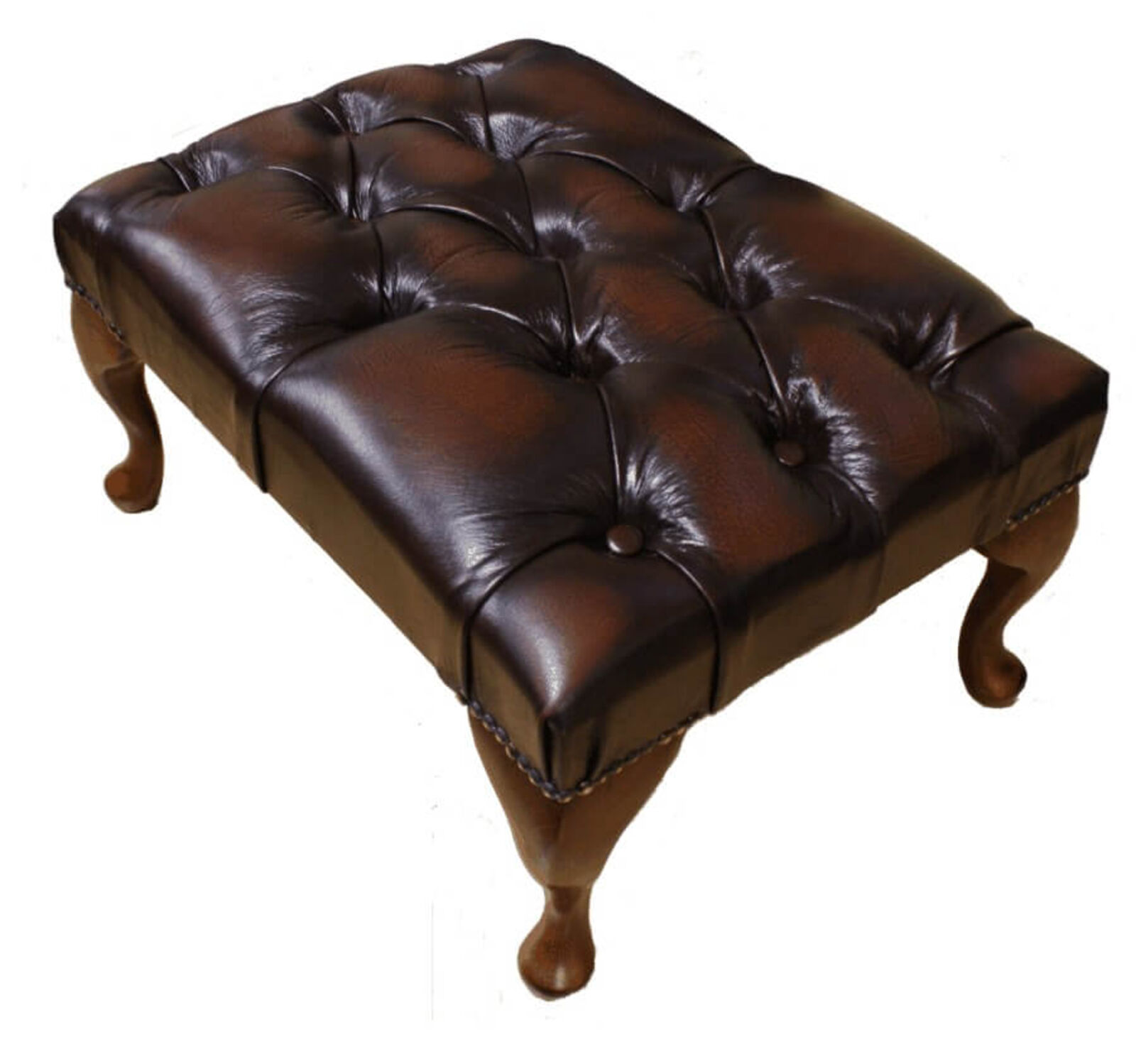 Product photograph of Chesterfield Stamford Footstool Uk Manufactured Leather Suites Antique Brown from Designer Sofas 4U