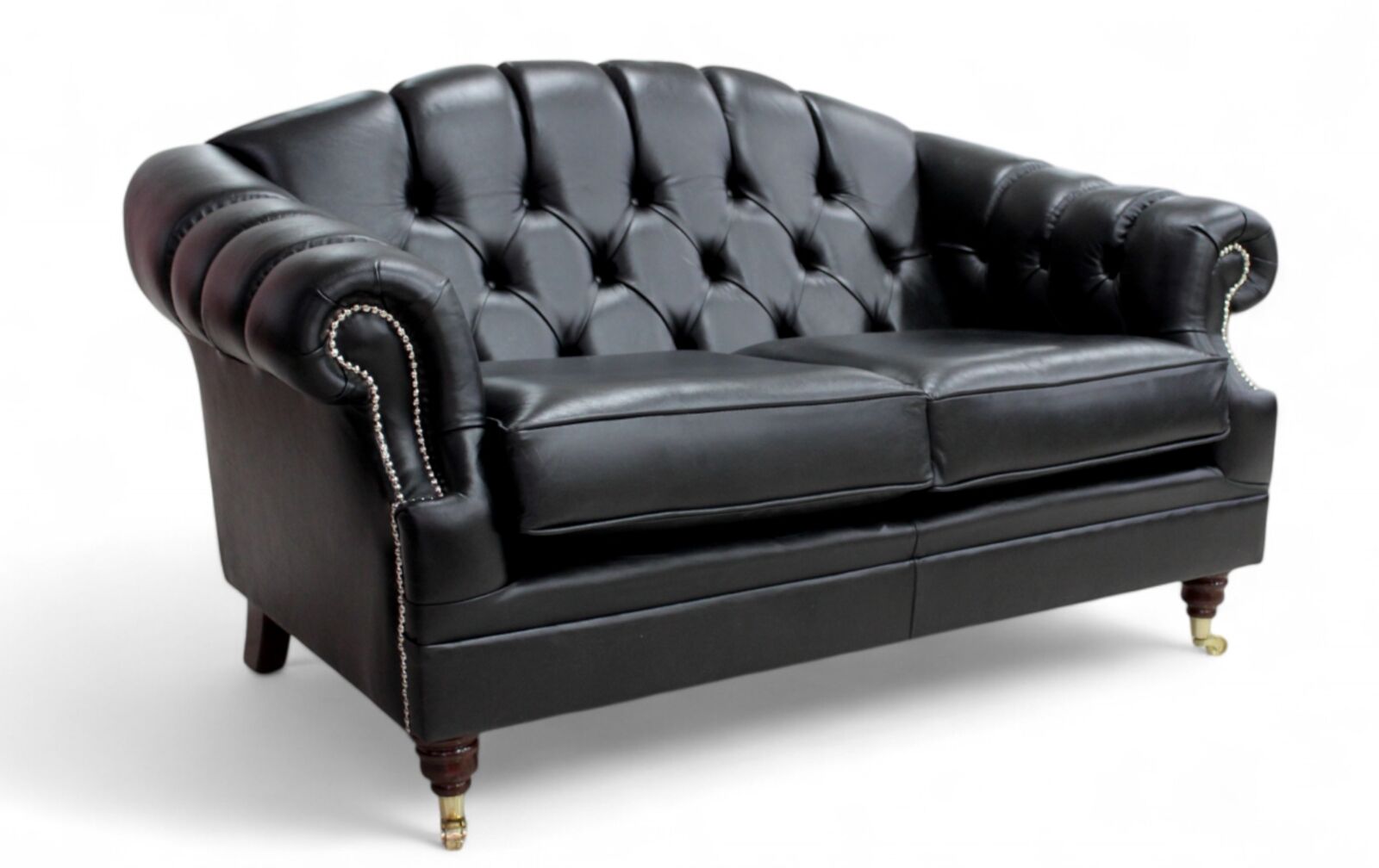 Product photograph of Victoria 2 Seater Chesterfield Leather Sofa Settee Black Leather from Designer Sofas 4U