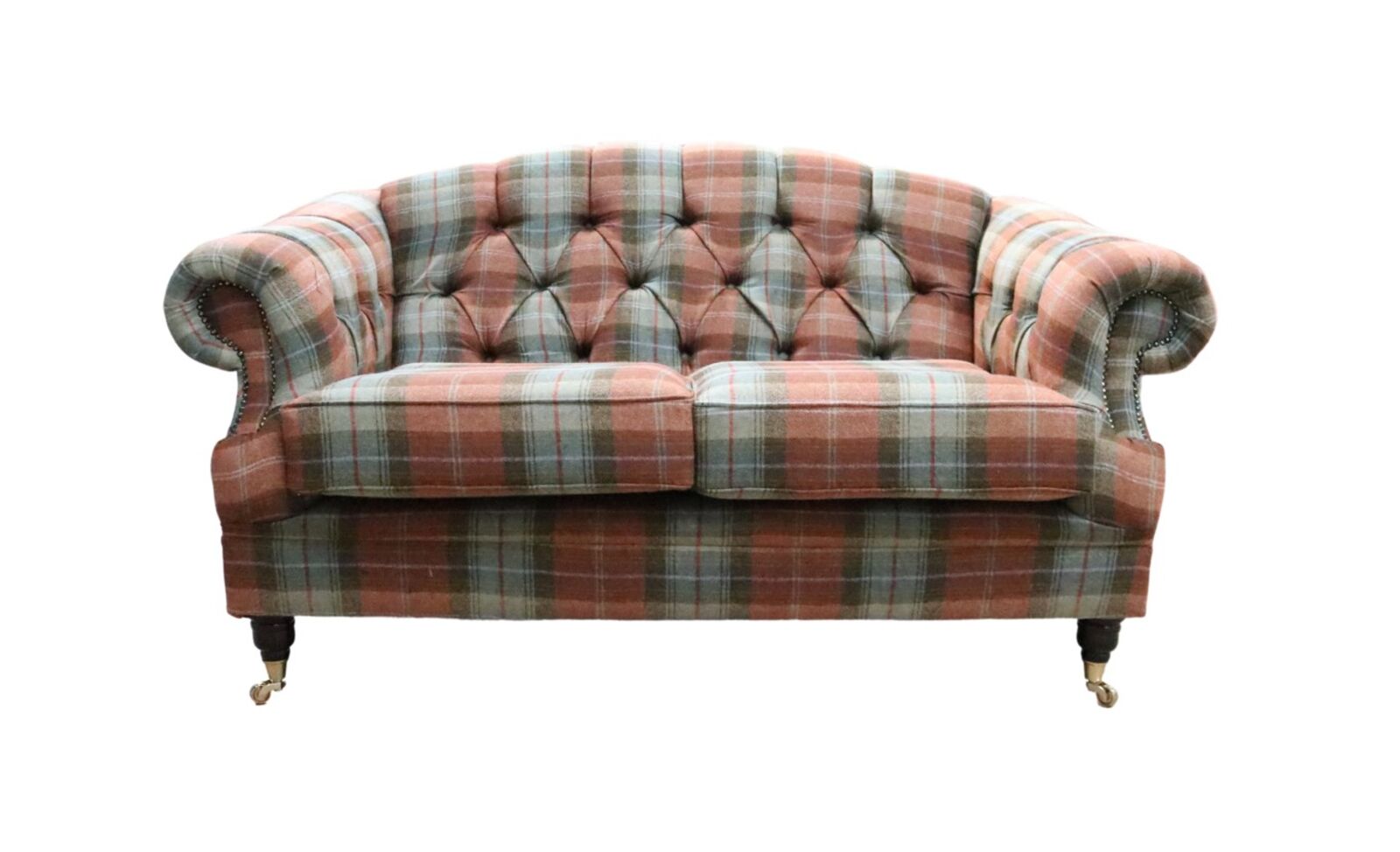 Product photograph of Victoria 2 Seater Chesterfield Plaid Chestnut Check Tweed Wool Sofa from Designer Sofas 4U