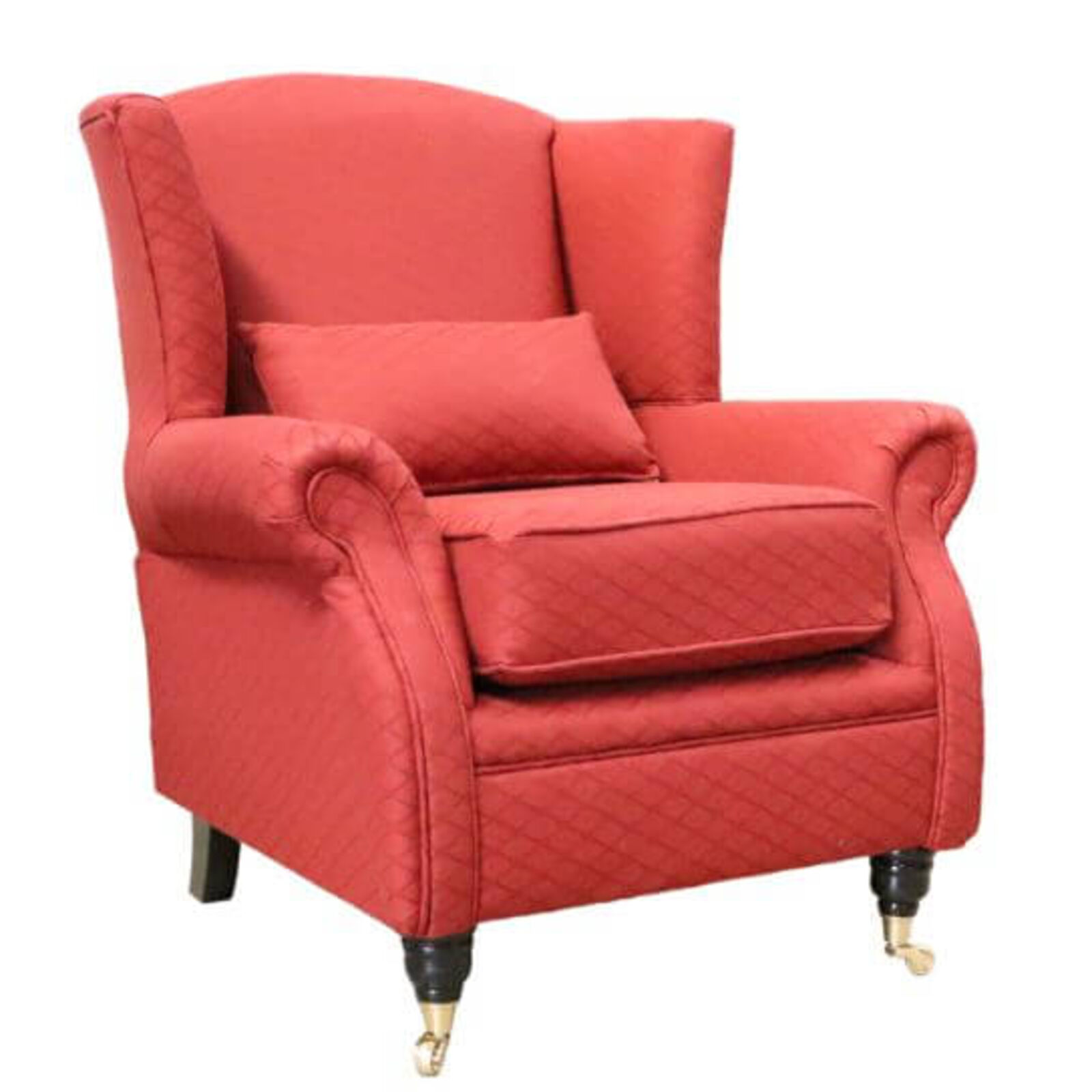 Product photograph of Wing Chair Fireside High Back Armchair Bramley Diamond Cranberry Fabric from Designer Sofas 4U