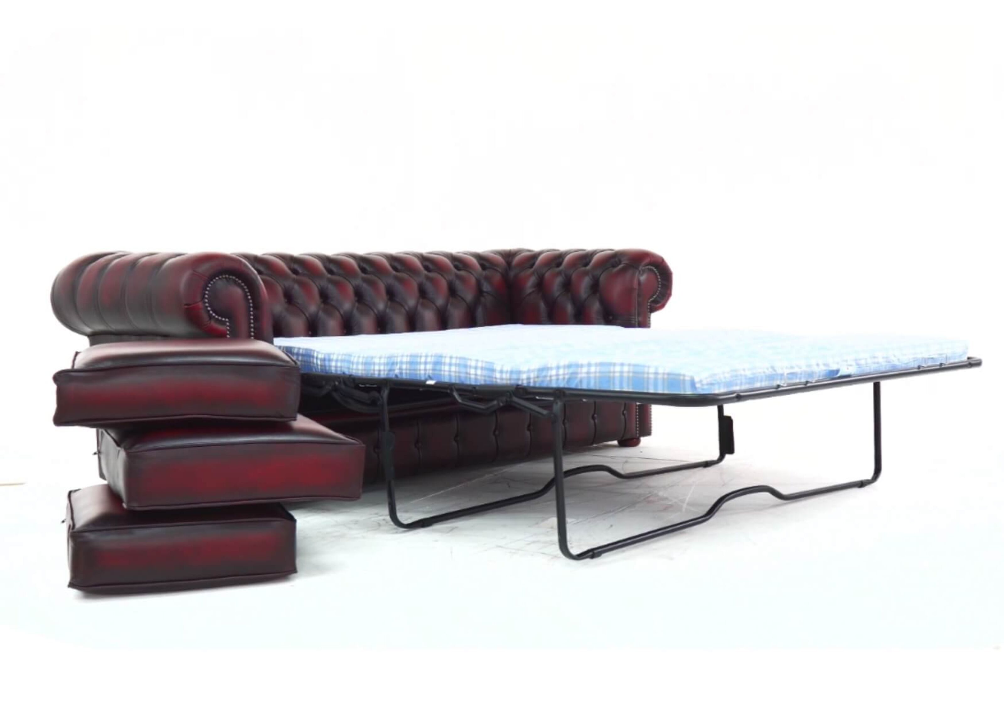 Red leather deals chesterfield sofa bed