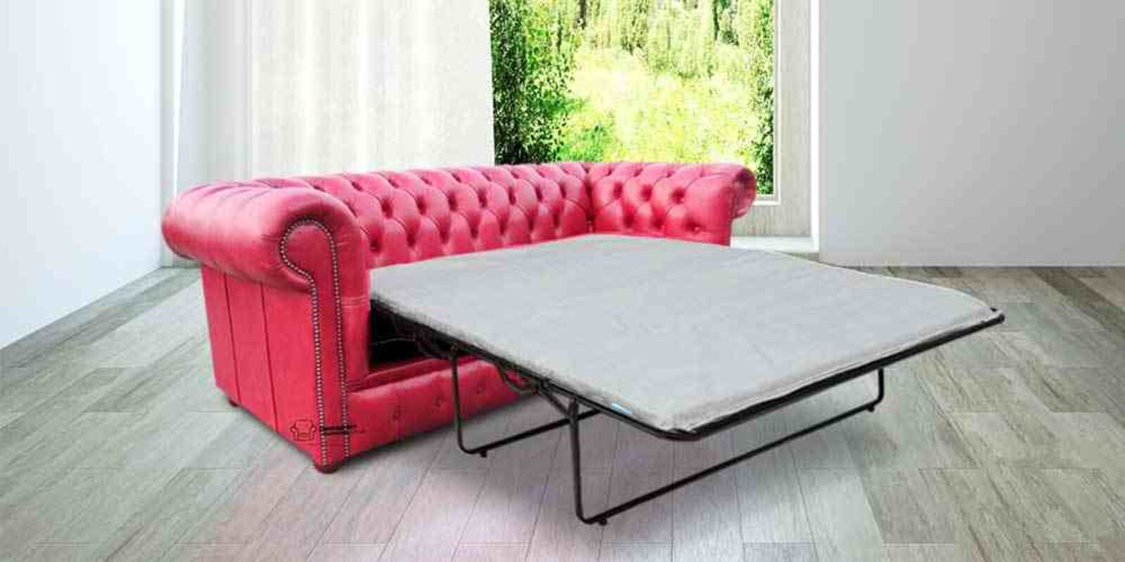 Product photograph of Chesterfield 3 Seater Settee Old English Gamay Leather Sofabed from Designer Sofas 4U