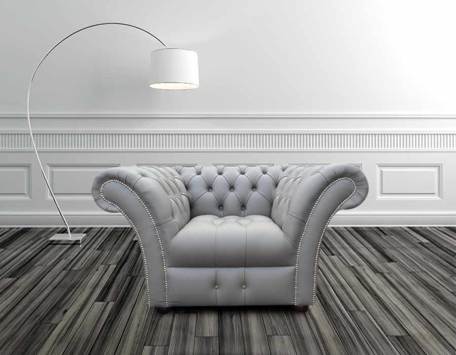 Product photograph of Chesterfield Balmoral Low Back Club Chair Buttoned Seat Shelly Grey Real Leather from Designer Sofas 4U