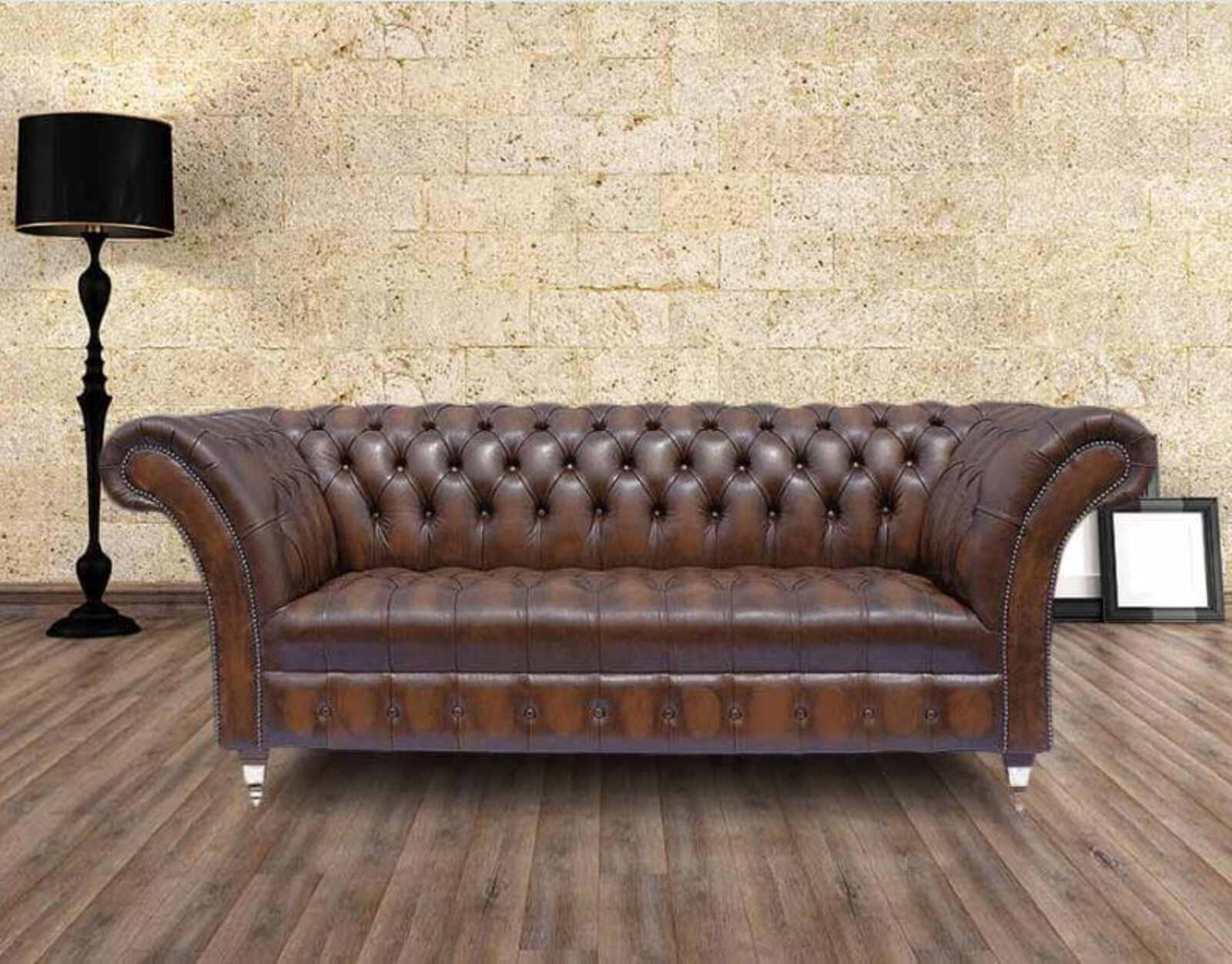 Product photograph of The Graduate Chesterfield Buttoned Base 3 Seater Leather Sofa Antique Brown from Designer Sofas 4U
