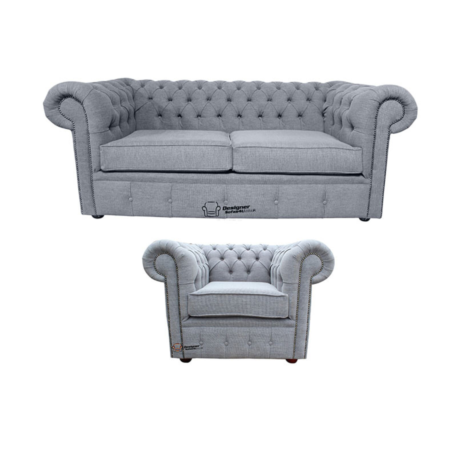Product photograph of Chesterfield 2 Seater Club Chair Verity Plain Steel Fabric Sofa Suite Offer from Designer Sofas 4U