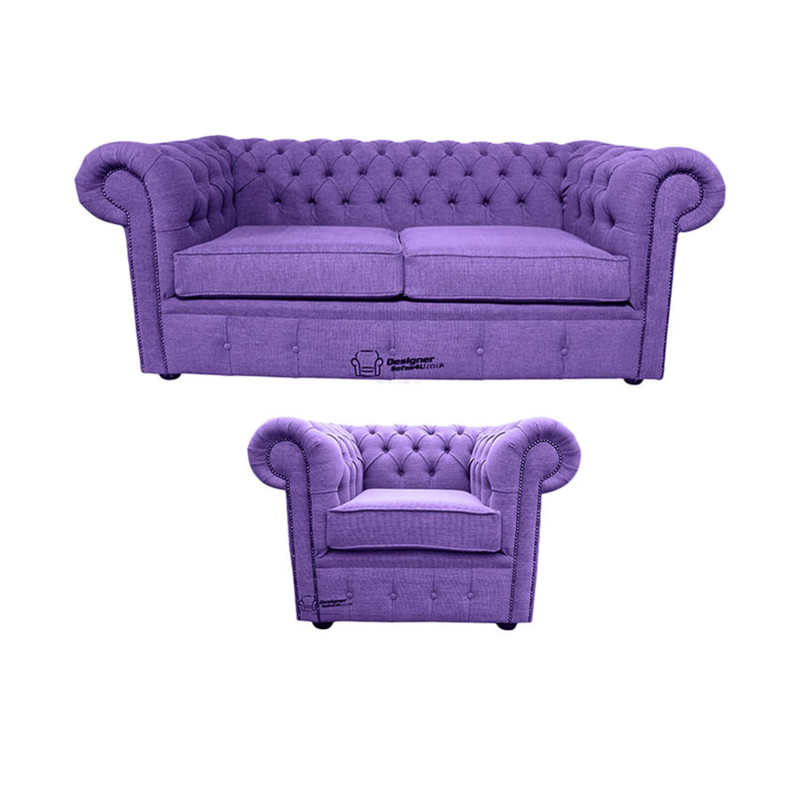 Product photograph of Chesterfield 2 Seater Club Chair Verity Purple Fabric Sofa Suite Offer from Designer Sofas 4U