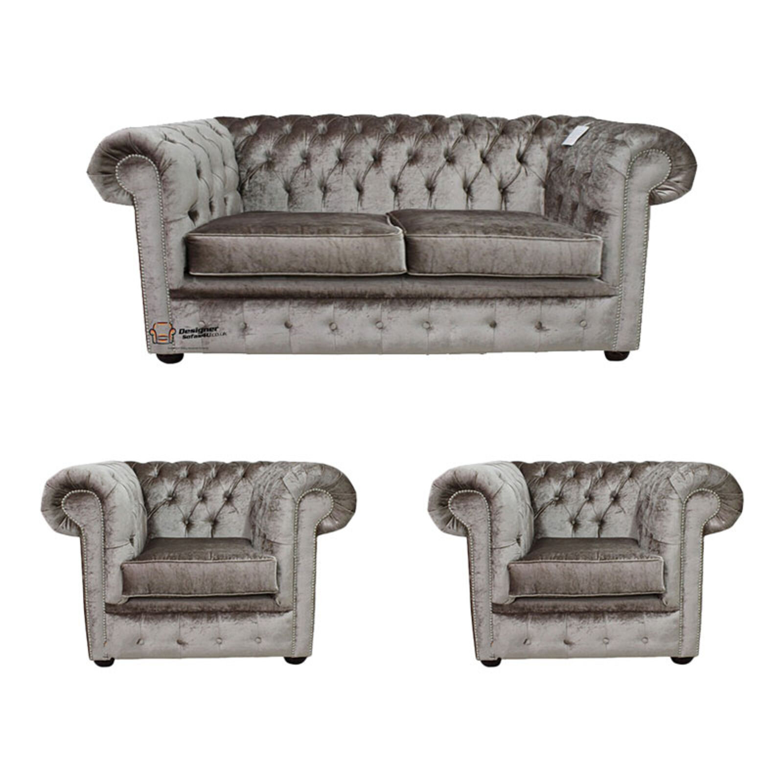 Product photograph of Chesterfield 2 Seater 2 X Club Chairs Boutique Beige Velvet Sofa Suite Offer from Designer Sofas 4U