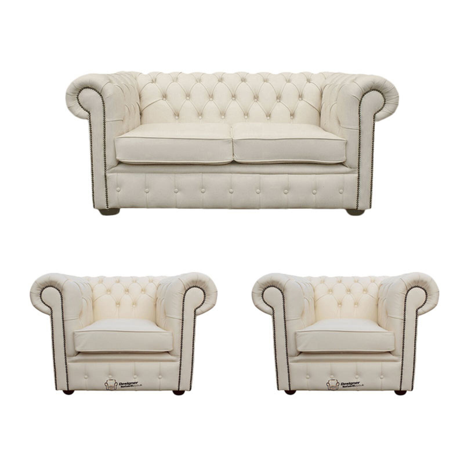 Product photograph of Chesterfield 2 Seater Sofa 2 X Club Chairs Leather Sofa Suite Offer Ivory from Designer Sofas 4U