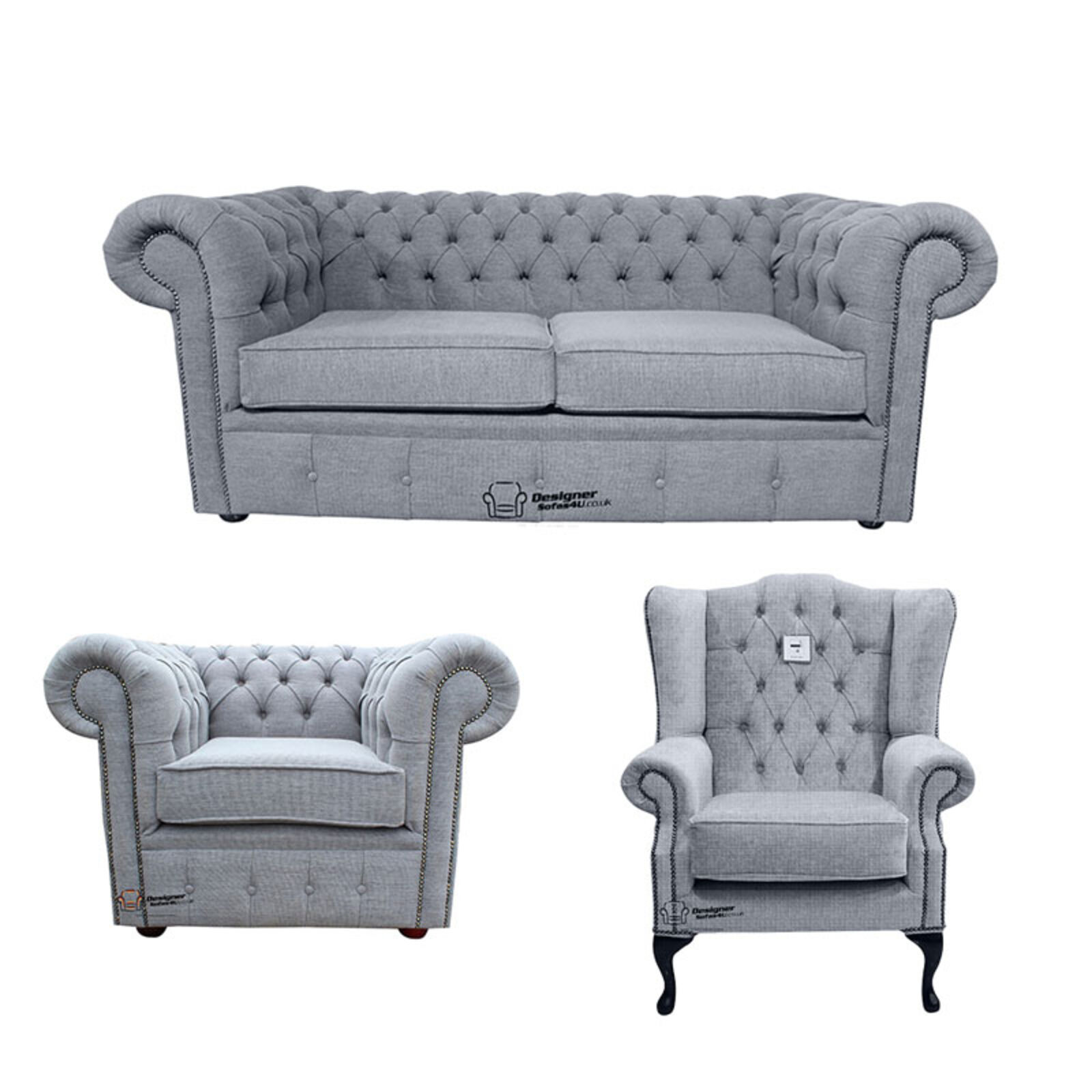 Product photograph of Chesterfield 2 Seater Sofa Club Chair Mallory Wing Chair Verity Plain Steel Fabric Sofa Suite Offer from Designer Sofas 4U