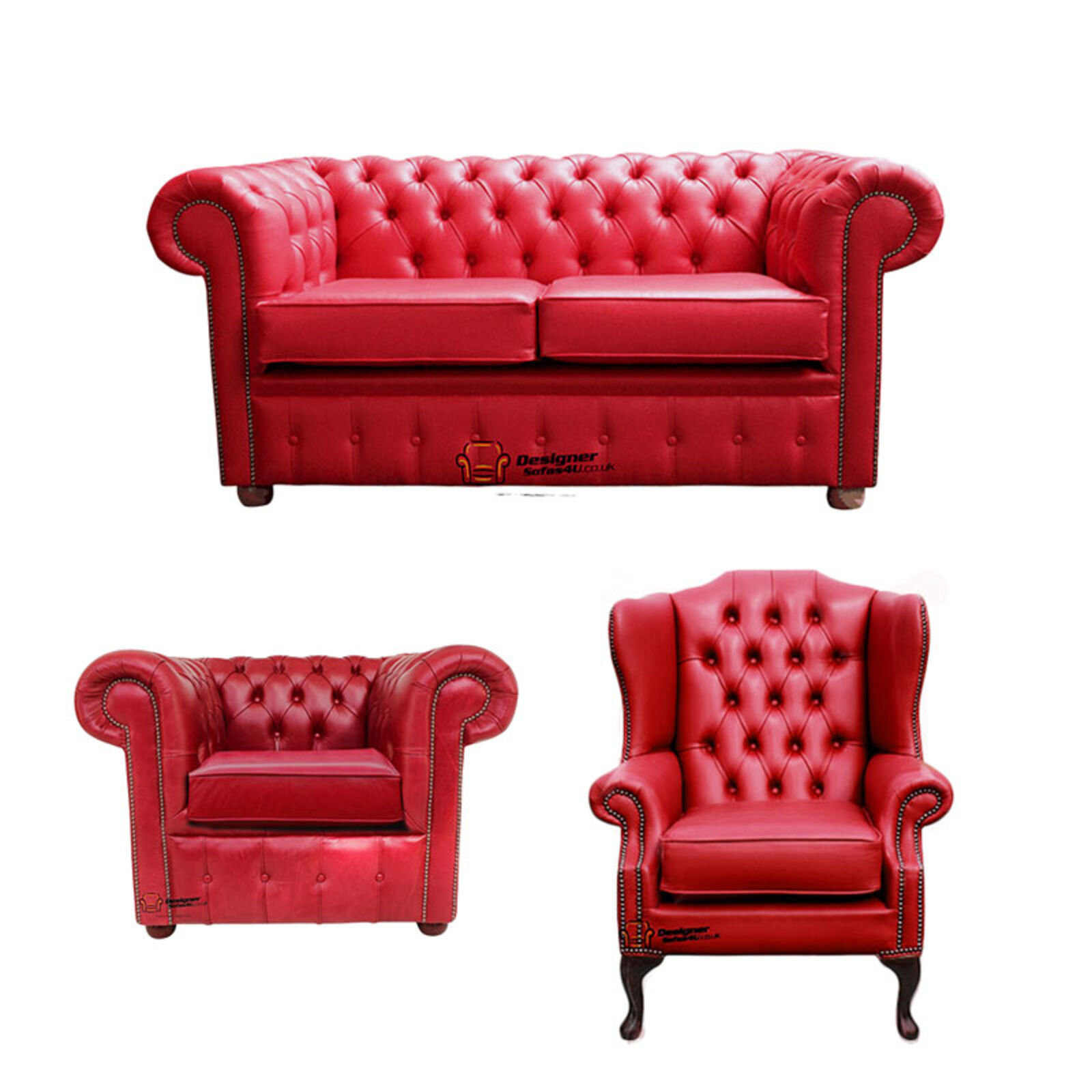 Product photograph of Chesterfield 2 Seater Sofa Club Chair Mallory Wing Chair Old English Gamay Red Leather Sofa Offer from Designer Sofas 4U