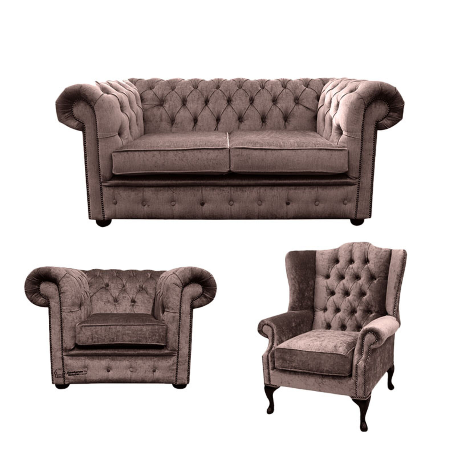 Product photograph of Chesterfield 2 Seater Sofa Club Chair Mallory Wing Chair Harmony Charcoal Velvet Sofa Suite Offer from Designer Sofas 4U