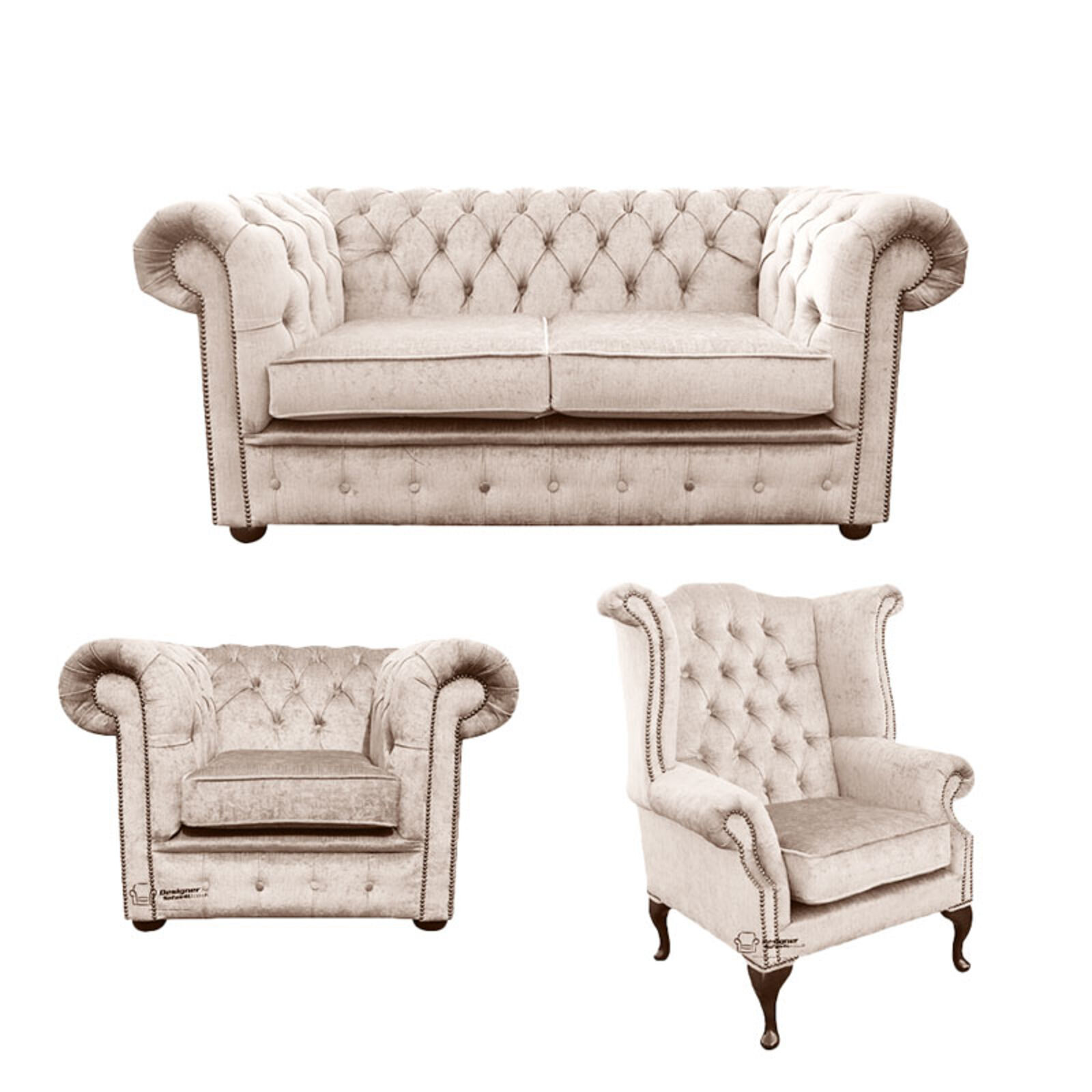 Product photograph of Chesterfield 2 Seater Sofa Club Chair Queen Anne Chair Harmony Ivory Velvet Sofa Suite Offer from Designer Sofas 4U