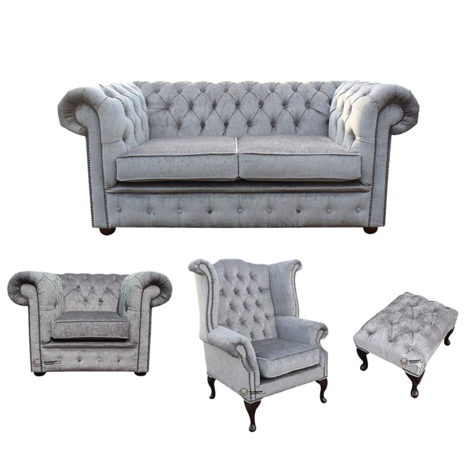 Product photograph of Chesterfield 2 Seater Sofa Club Chair Queen Anne Chair Footstool Harmony Dusk Velvet Sofa Suite Offer from Designer Sofas 4U