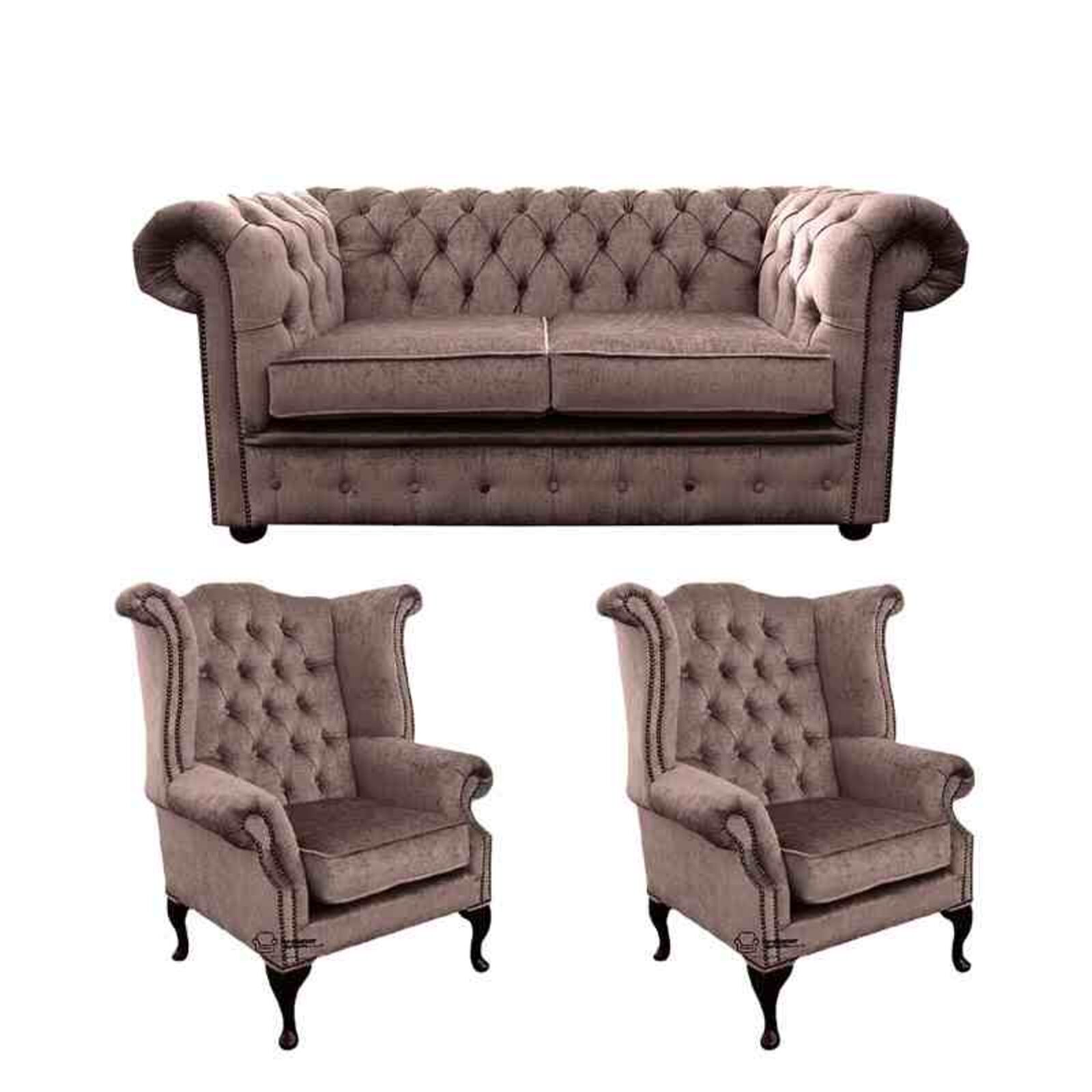 Product photograph of Chesterfield 2 Seater Sofa 2 X Queen Anne Wing Chairs Harmony Charcoal Velvet Sofa Suite Offer from Designer Sofas 4U