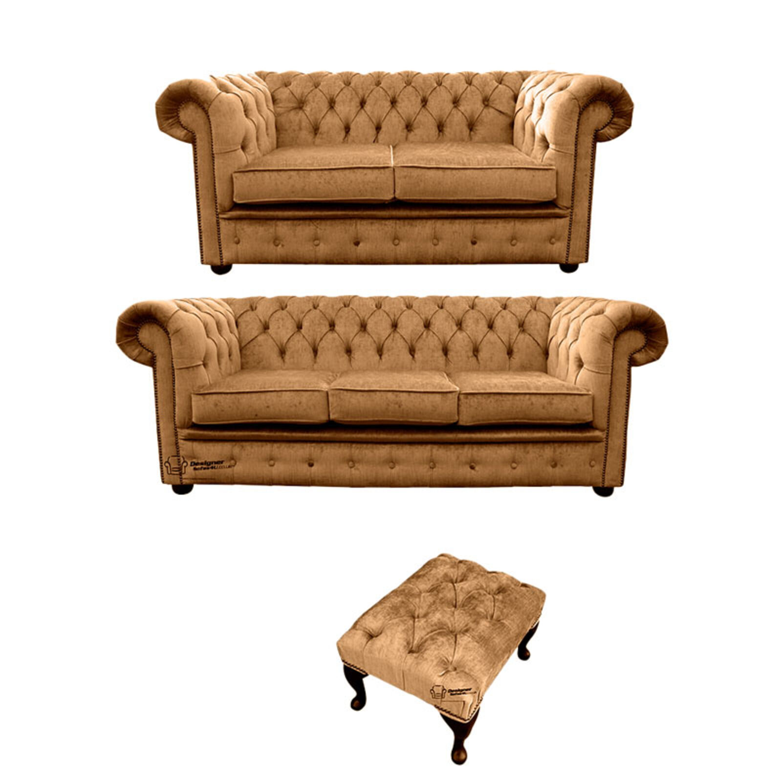 Product photograph of Chesterfield 3 Seater 2 Seater Footstool Harmony Gold Amp Hellip from Designer Sofas 4U