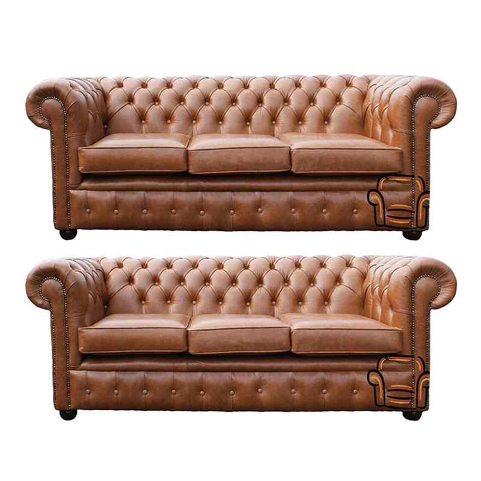 Product photograph of Chesterfield 3 Seater 3 Seater Sofa Old English Tan Leather Sofa Offer from Designer Sofas 4U