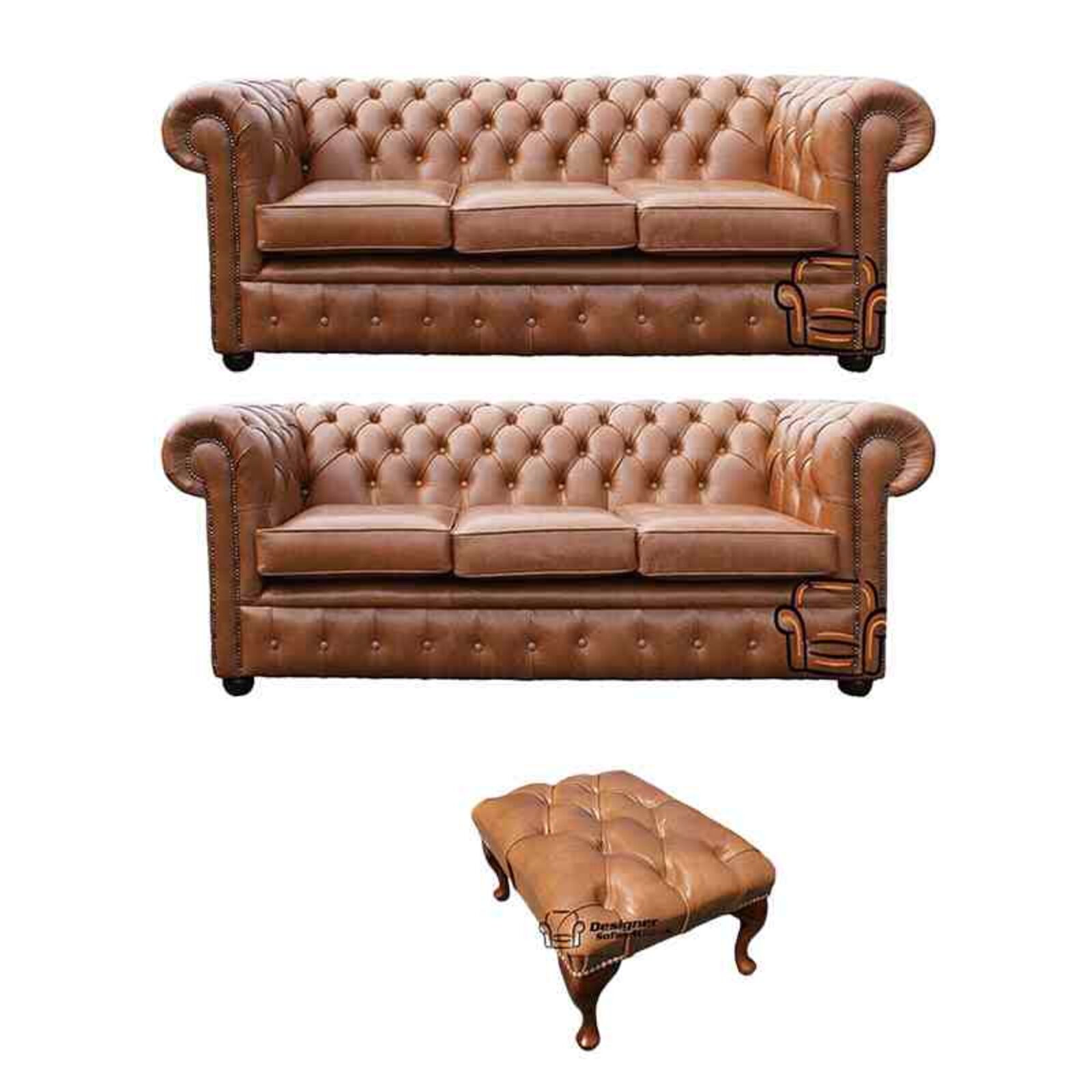 Product photograph of Chesterfield 3 Seater 3 Seater Footstool Old English Tan Leather Sofa Offer from Designer Sofas 4U