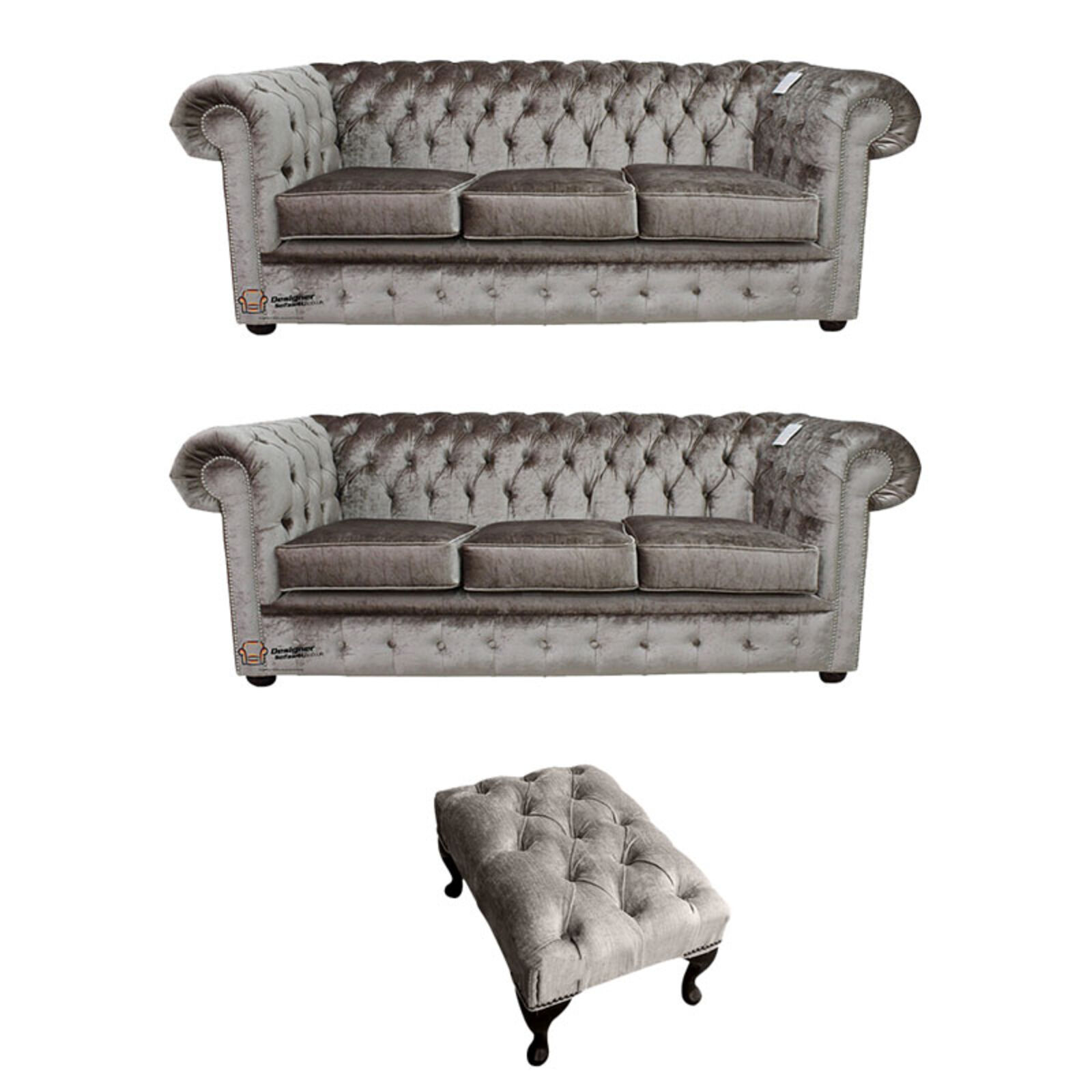 Product photograph of Chesterfield 3 Seater 3 Seater Sofa Footstool Boutique Beige Velvet Sofa Suite Offer from Designer Sofas 4U
