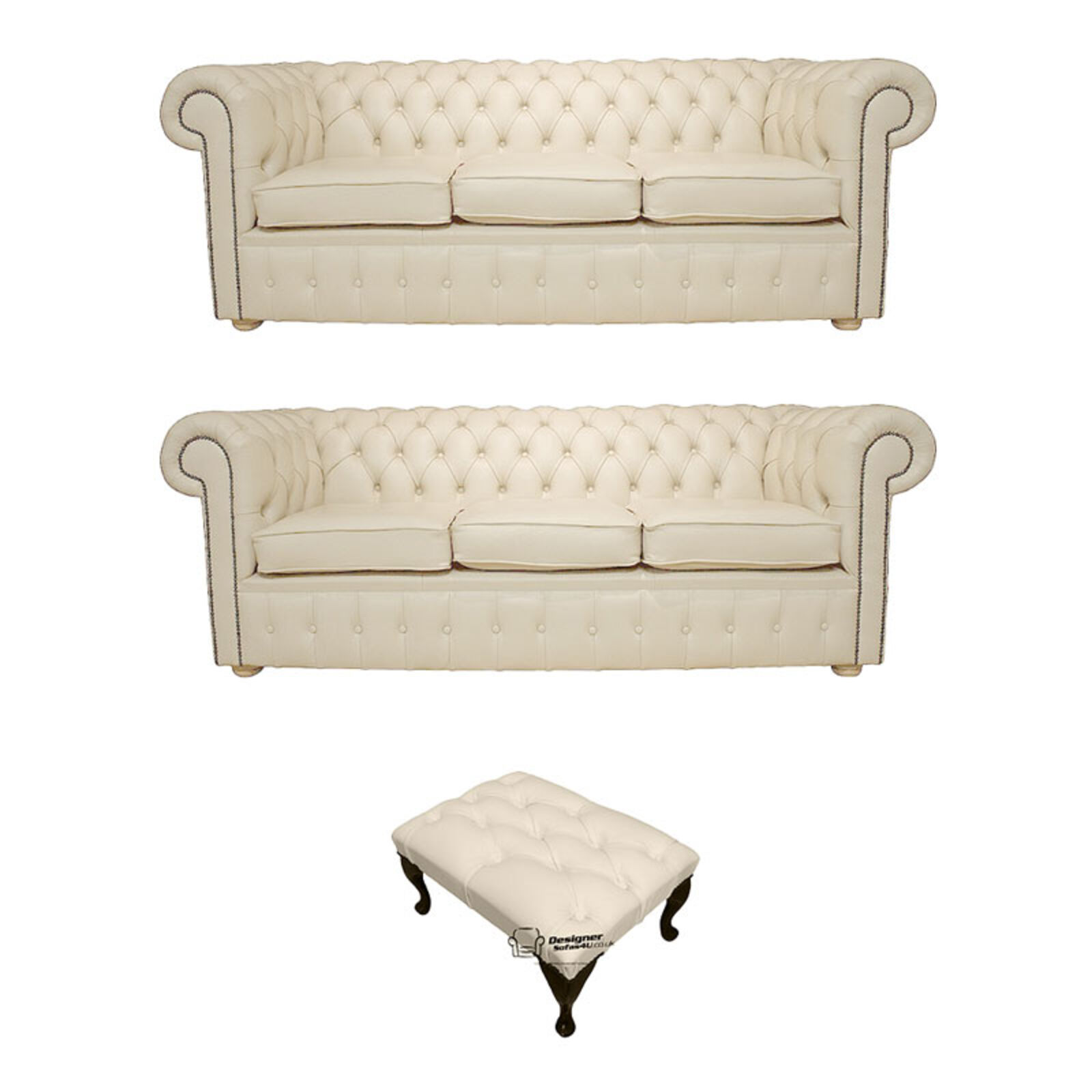 Product photograph of Chesterfield 3 3 Footstool Leather Sofa Offer Cottonseed Cream Leather from Designer Sofas 4U