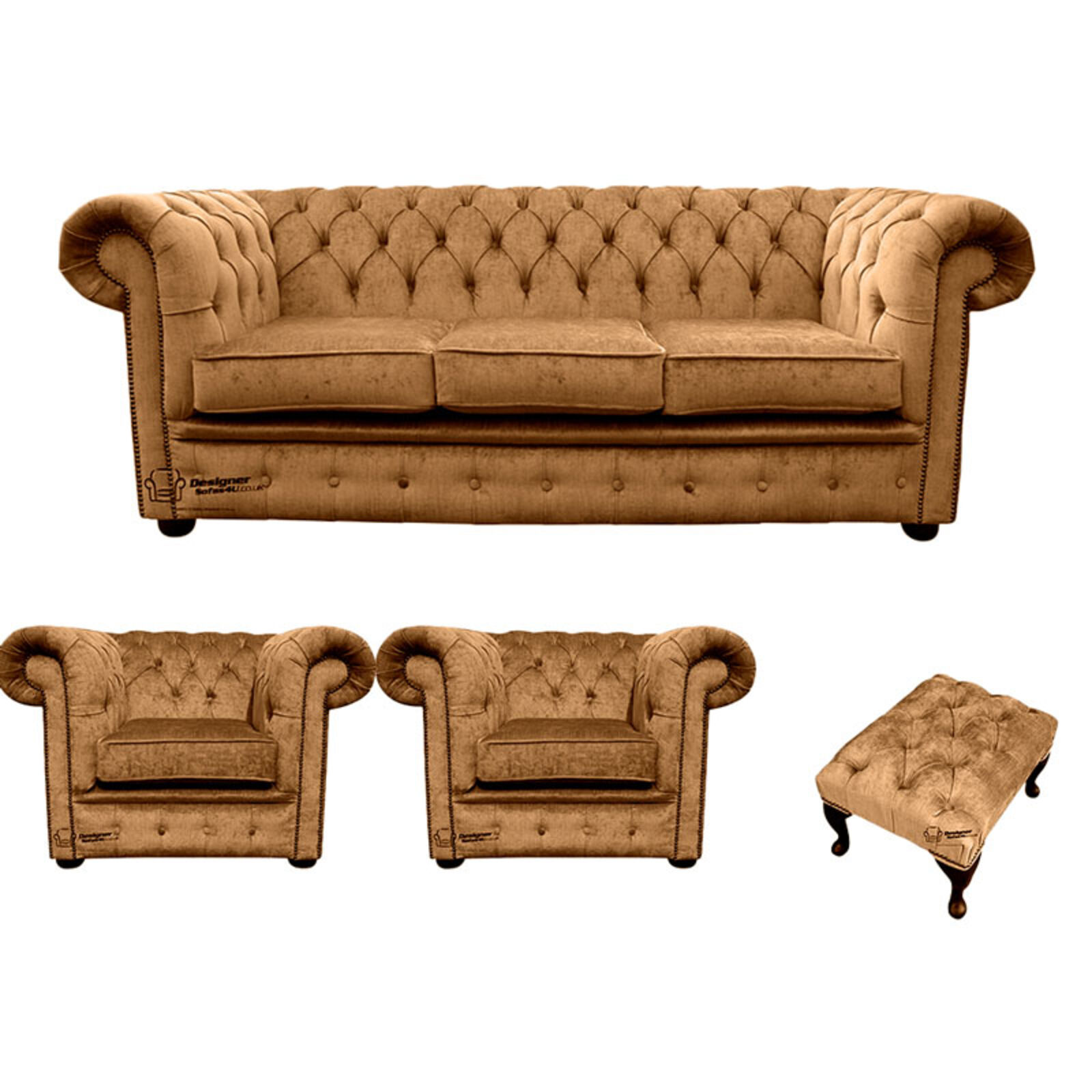 Product photograph of Chesterfield 3 Seater 2 X Club Chairs Footstool Harmony Amp Hellip from Designer Sofas 4U