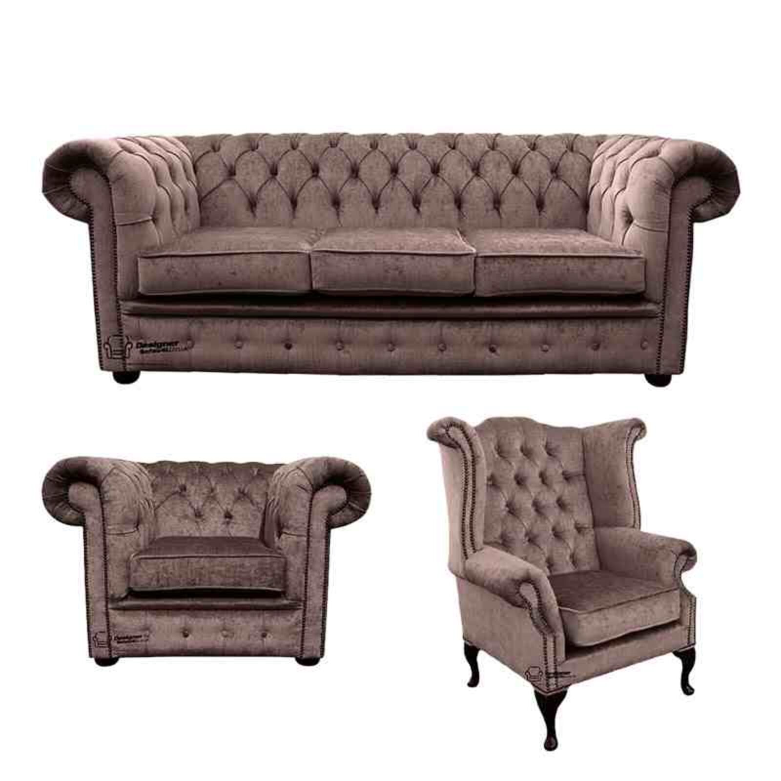 Product photograph of Chesterfield 3 Seater Sofa Club Chair Queen Anne Chair Harmony Charcoal Velvet Sofa Suite Offer from Designer Sofas 4U