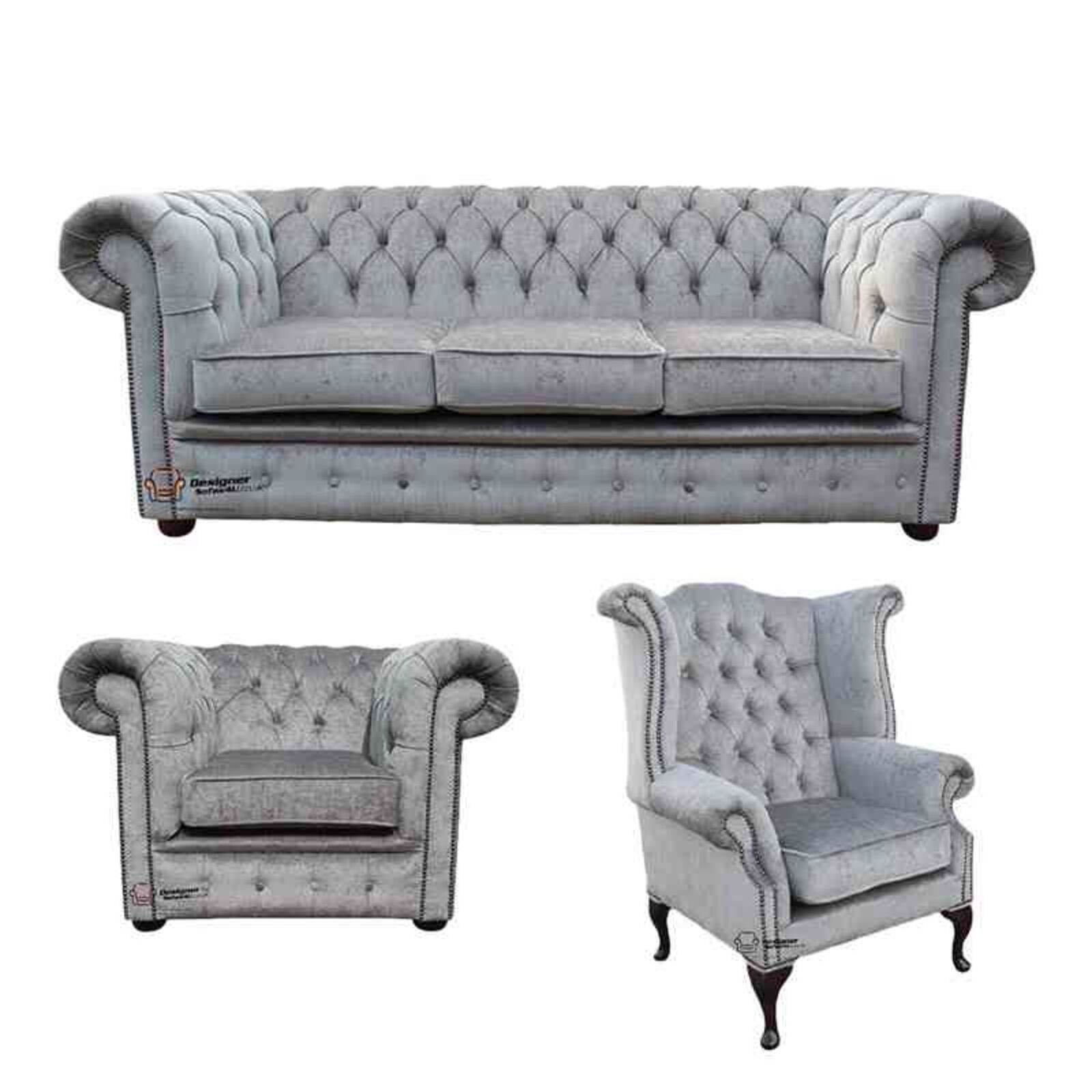 Product photograph of Chesterfield 3 Seater Sofa Club Chair Queen Anne Chair Harmony Dusk Velvet Sofa Suite Offer from Designer Sofas 4U