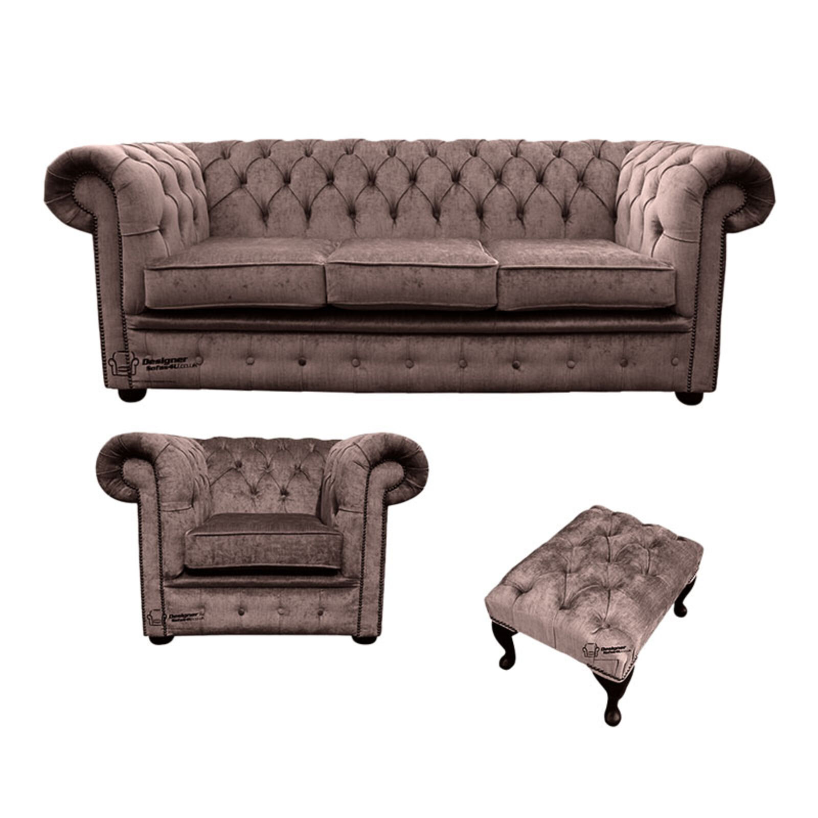 Product photograph of Chesterfield 3 Seater Sofa Club Chair Footstool Harmony Charcoal Velvet Sofa Suite Offer from Designer Sofas 4U