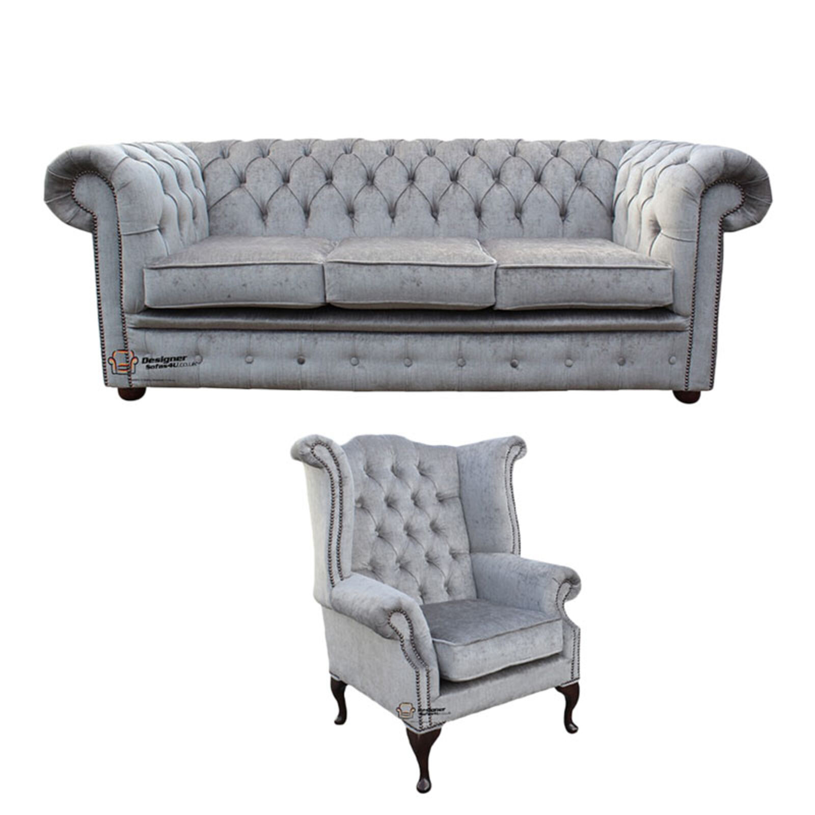 Product photograph of Chesterfield 3 Seater Sofa Queen Anne Wing Chair Perla Illusions Amp Hellip from Designer Sofas 4U