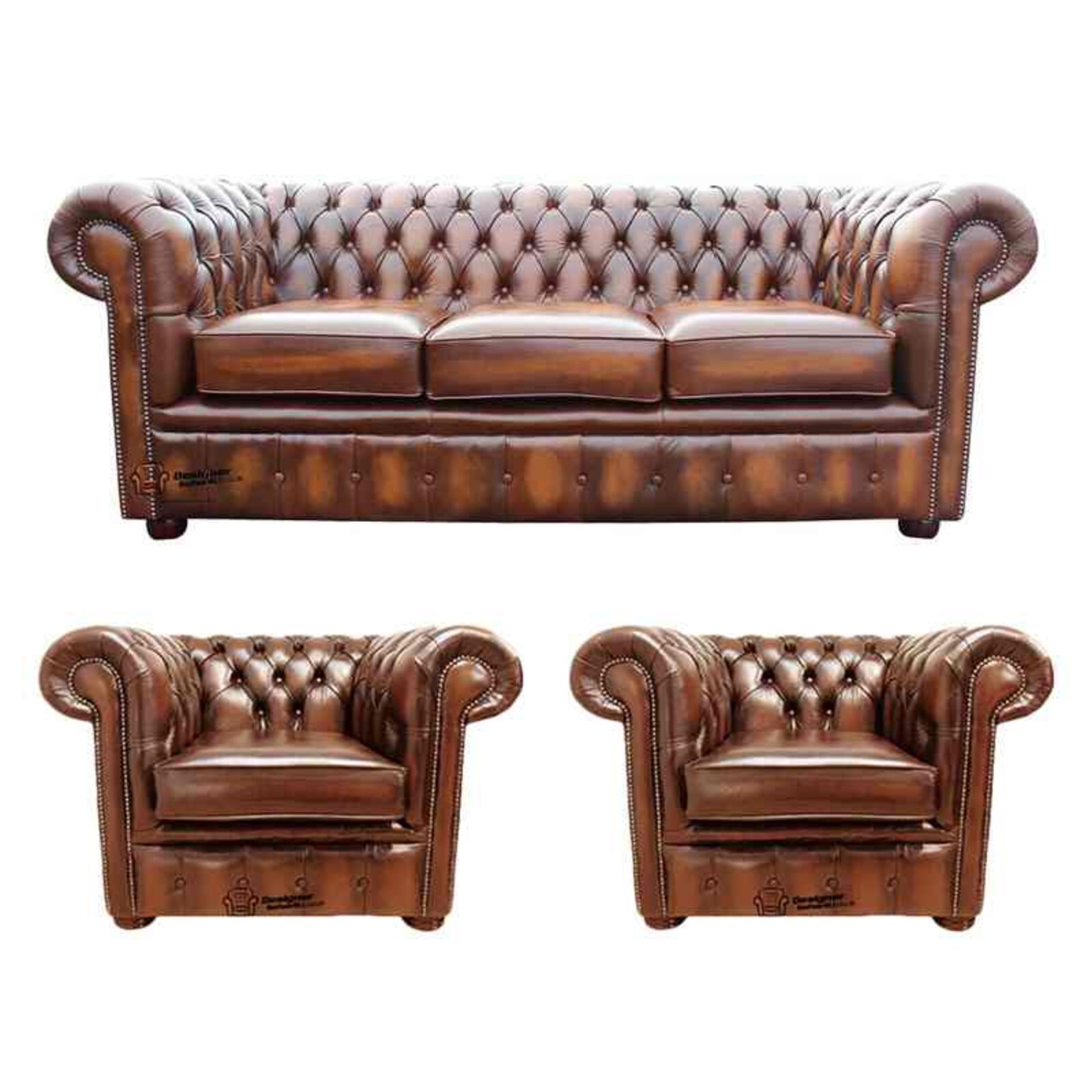 Product photograph of Chesterfield 3 Seater Sofa 2 X Club Chairs Leather Sofa Suite Offer Antique Tan from Designer Sofas 4U