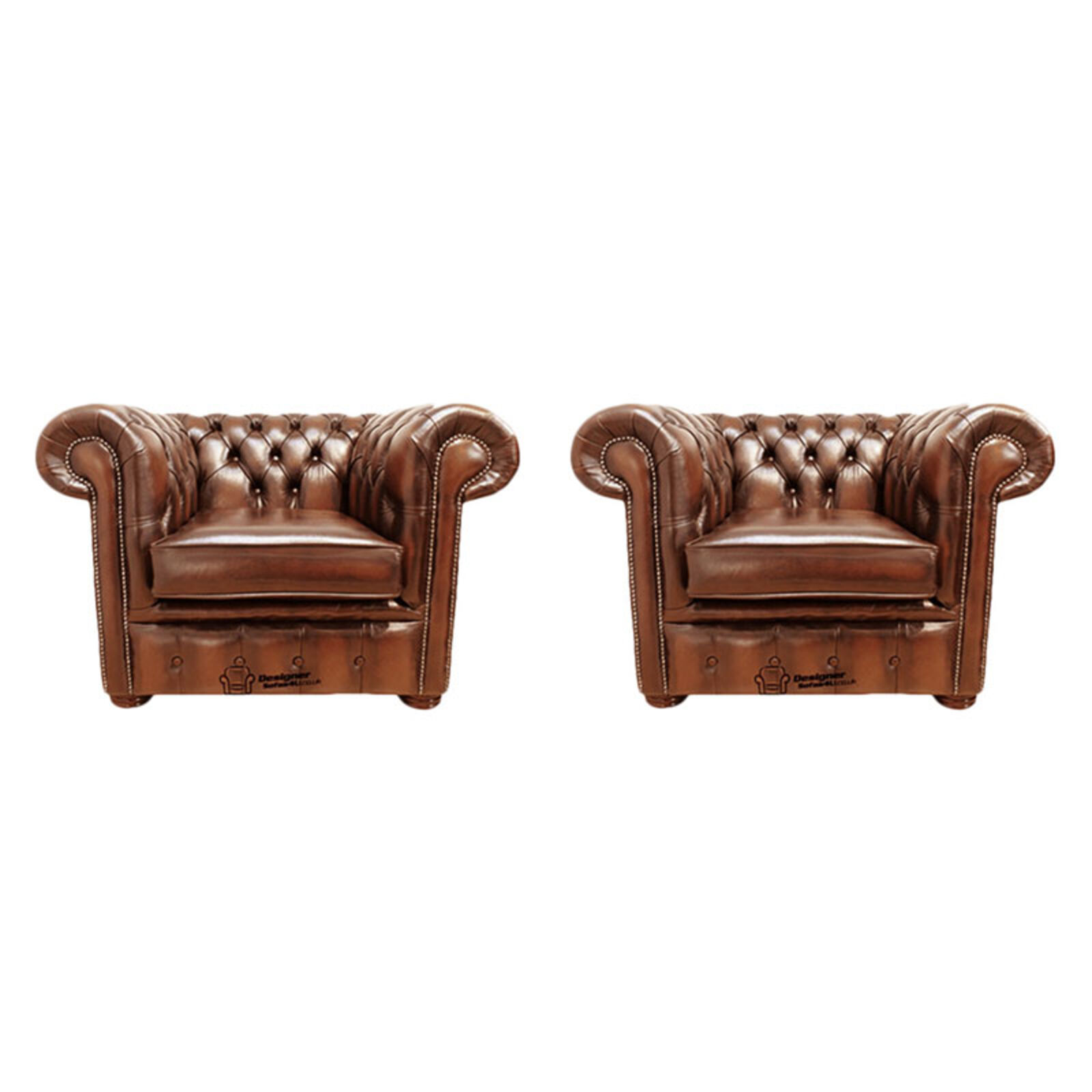 Product photograph of Chesterfield 2 X Club Chairs Leather Sofa Suite Offer Antique Tan from Designer Sofas 4U