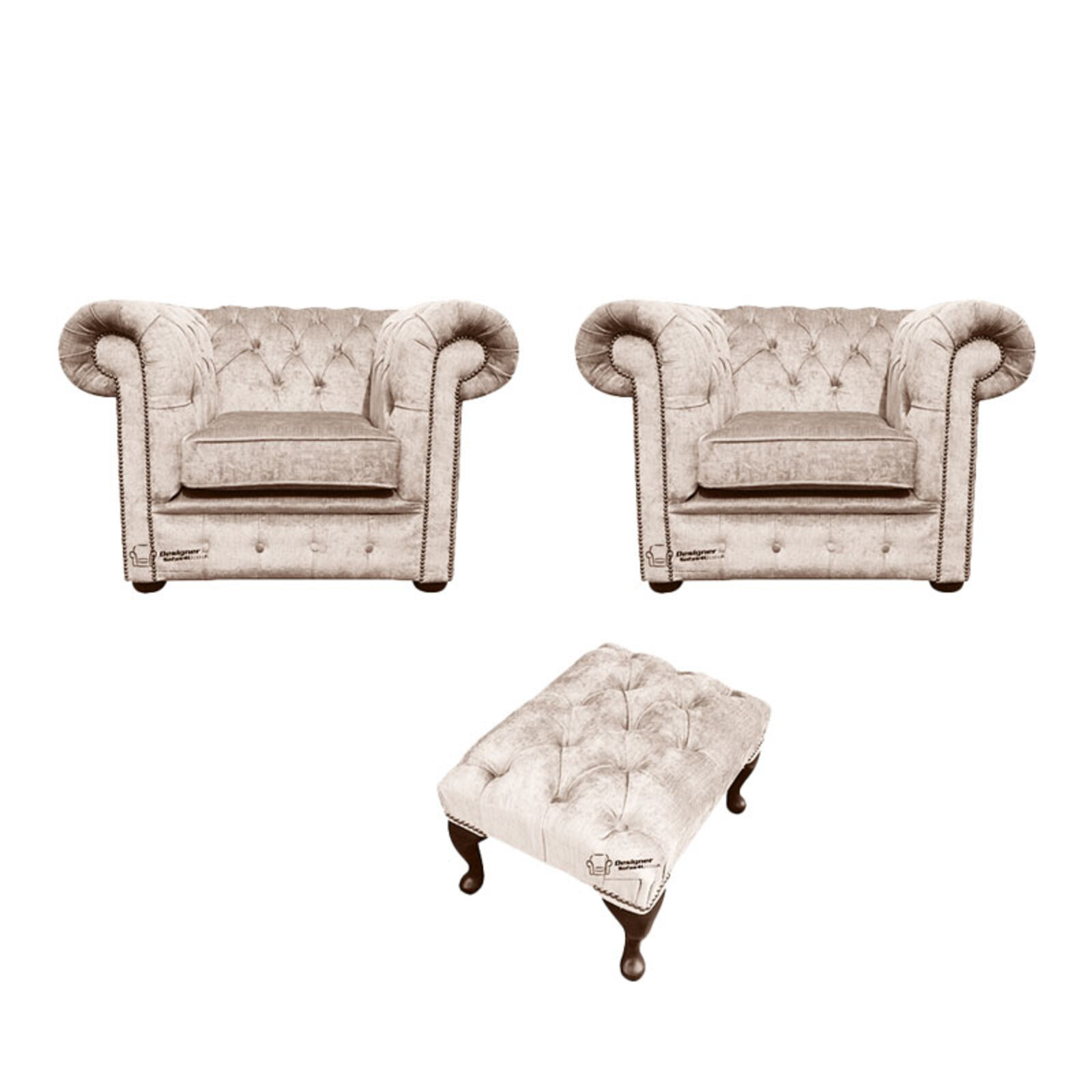 Product photograph of Chesterfield 2 X Club Chairs Footstool Harmony Ivory Velvet Sofa Suite Offer from Designer Sofas 4U